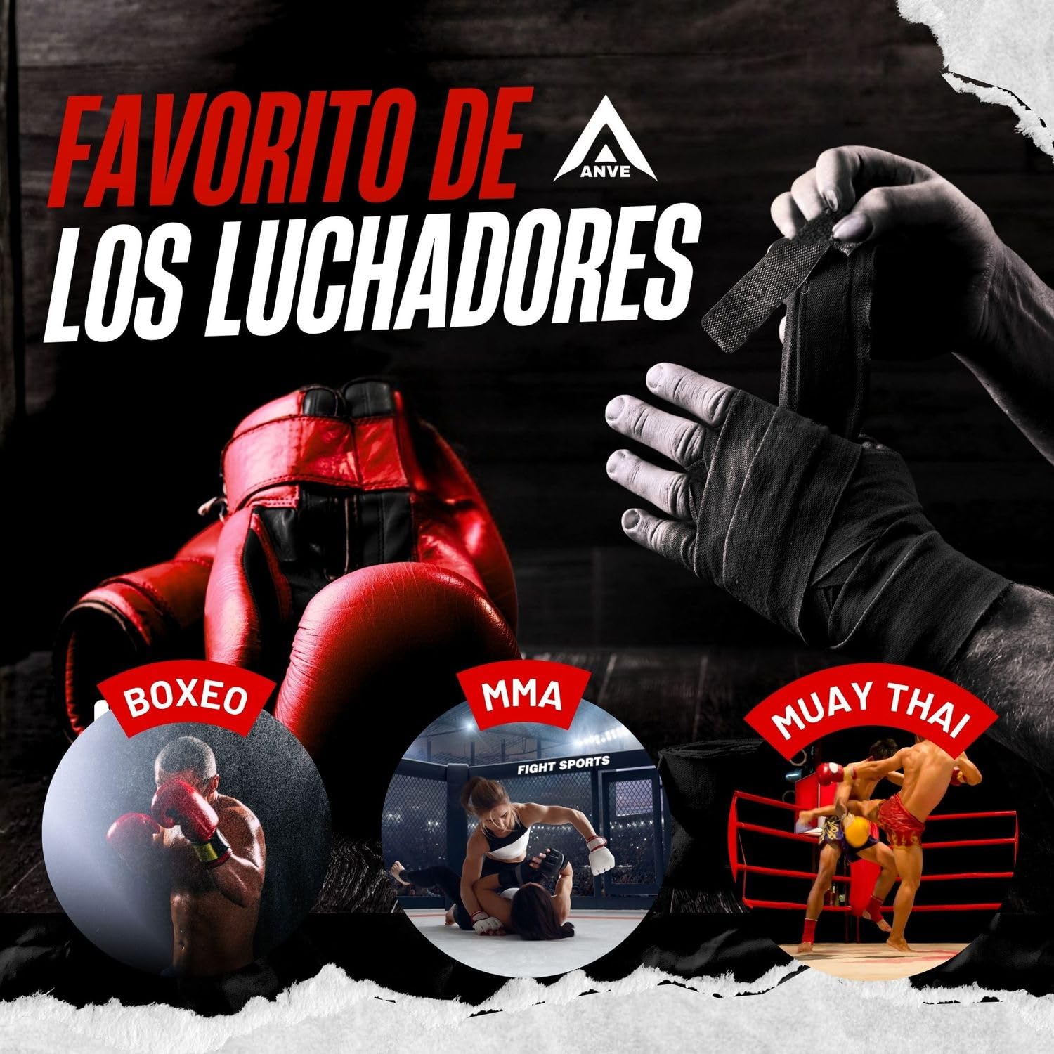 ANVE®️ Vendas Boxeo 100% Poliester + Bolsa de Almacenamiento | Vendas de Boxeo de 3 Metros para Boxeo, Muay Thai, Kick Boxing. etc.