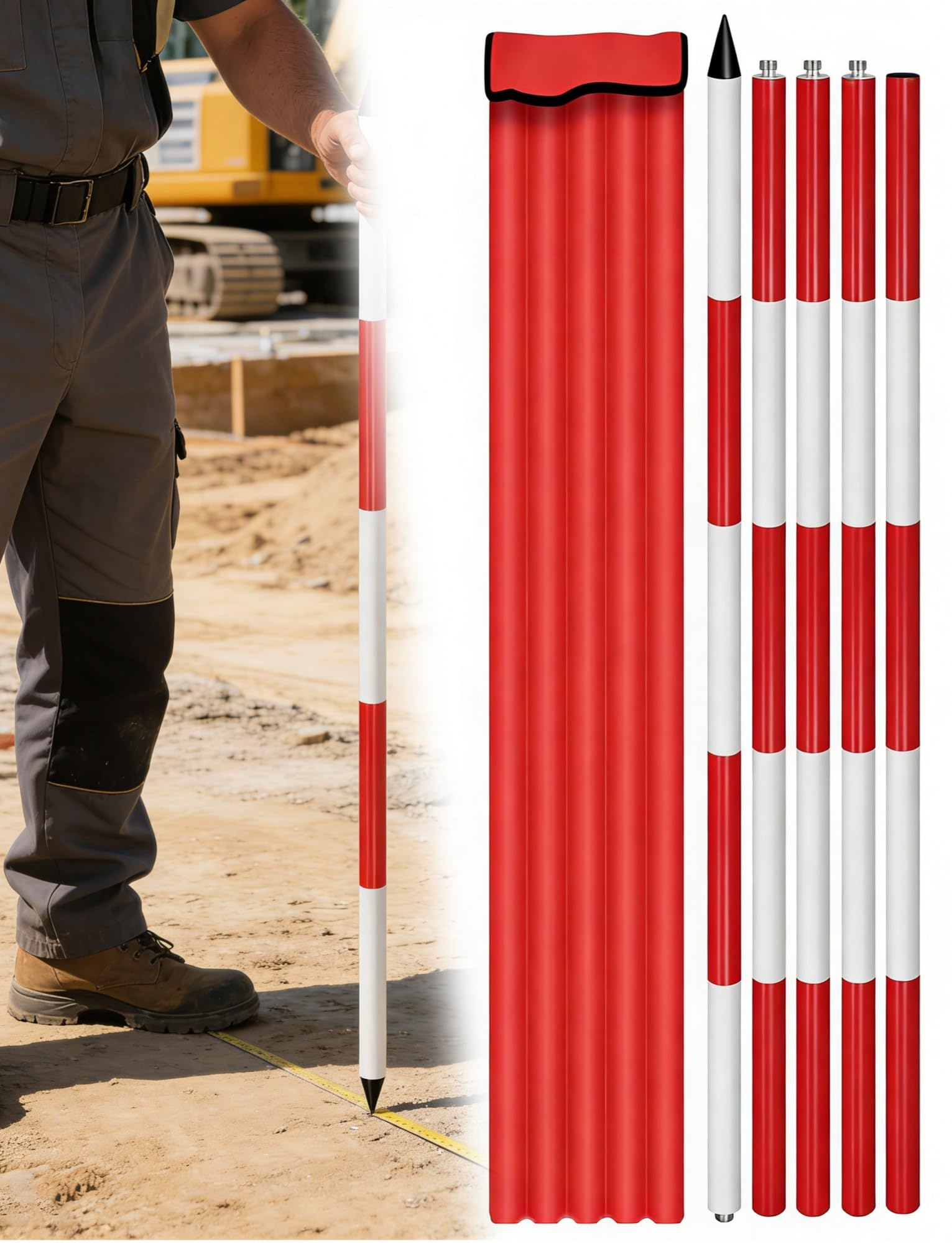 Varilla Medición Aluminio 100-500 Cm Para Topografía De Obra Construcción | Poste medición aluminio liviano punta afilada fácil ensamblaje obras de campo(Thick,196.85 inch/500 cm)