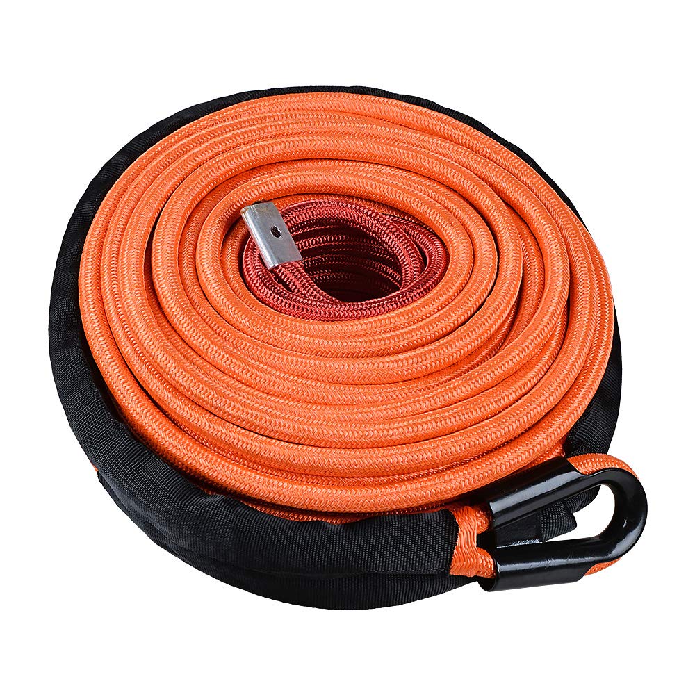 AMOPA CORP 95ft x 3/8'' Orange Synthetic Winch Rope 22,000lbs Protective Sleeves with 7/16 inch Heat Rock Guard for Off-Road Truck Trailer, 95ft 3/8 Inch 22000lbs