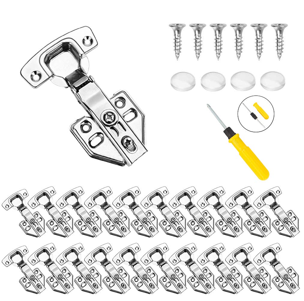 20 Pieces Soft Close Cabinet Hinge for 3/4" Partial Overlay Cupboard, European Concealed Hinges for Kitchen Cabinet, Stainless Cabinet Door Hinges for Frameless Cabinet with ing Screws (3/4'')