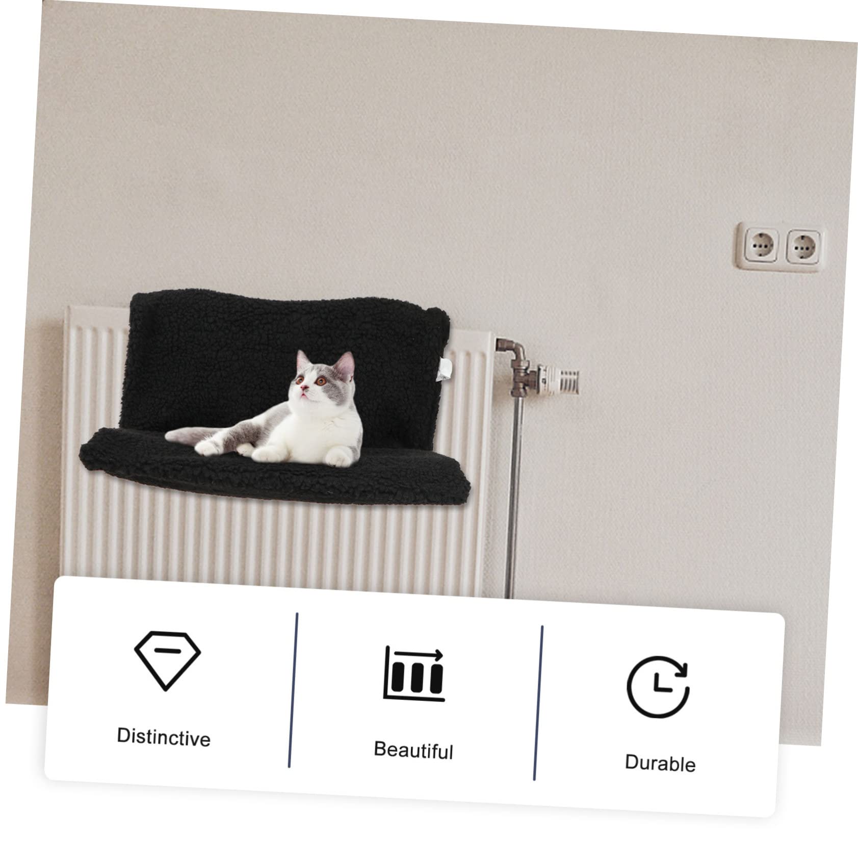 ORFOFE Hamac Chat Radiateur Noir en Polaire Coussin Moelleux