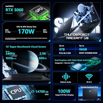 Thunderobot 16 Gaming Laptop Core i7-14700HX RTX 5060 32GB 1TB