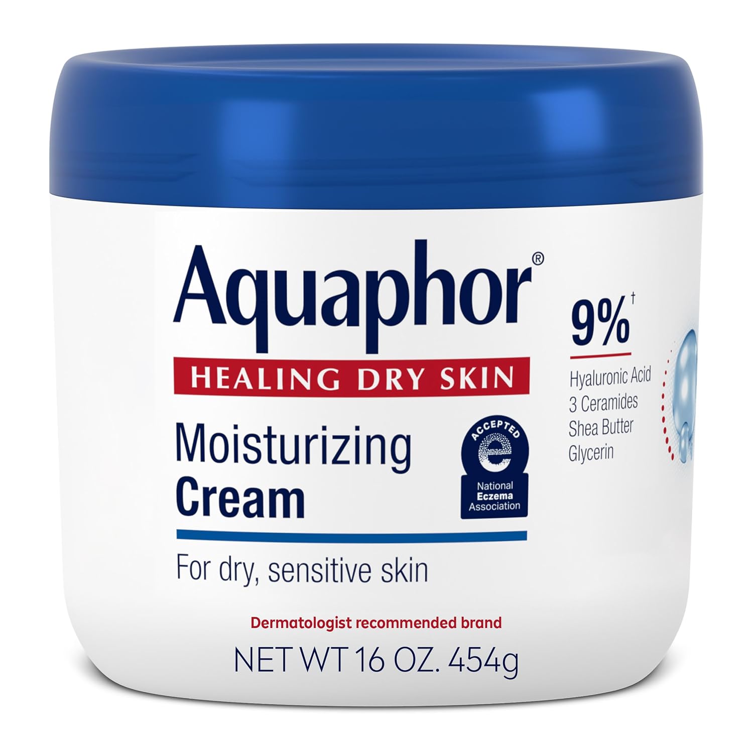 Aquaphor Moisturizing Face and Body Cream with Hyaluronic Acid, 16 OZ | Face and Body Moisturizer for Dry, Sensitive Skin, 48 Hours of Hydration, Non-Comedogenic, Paraben, Dye and Fragrance Free