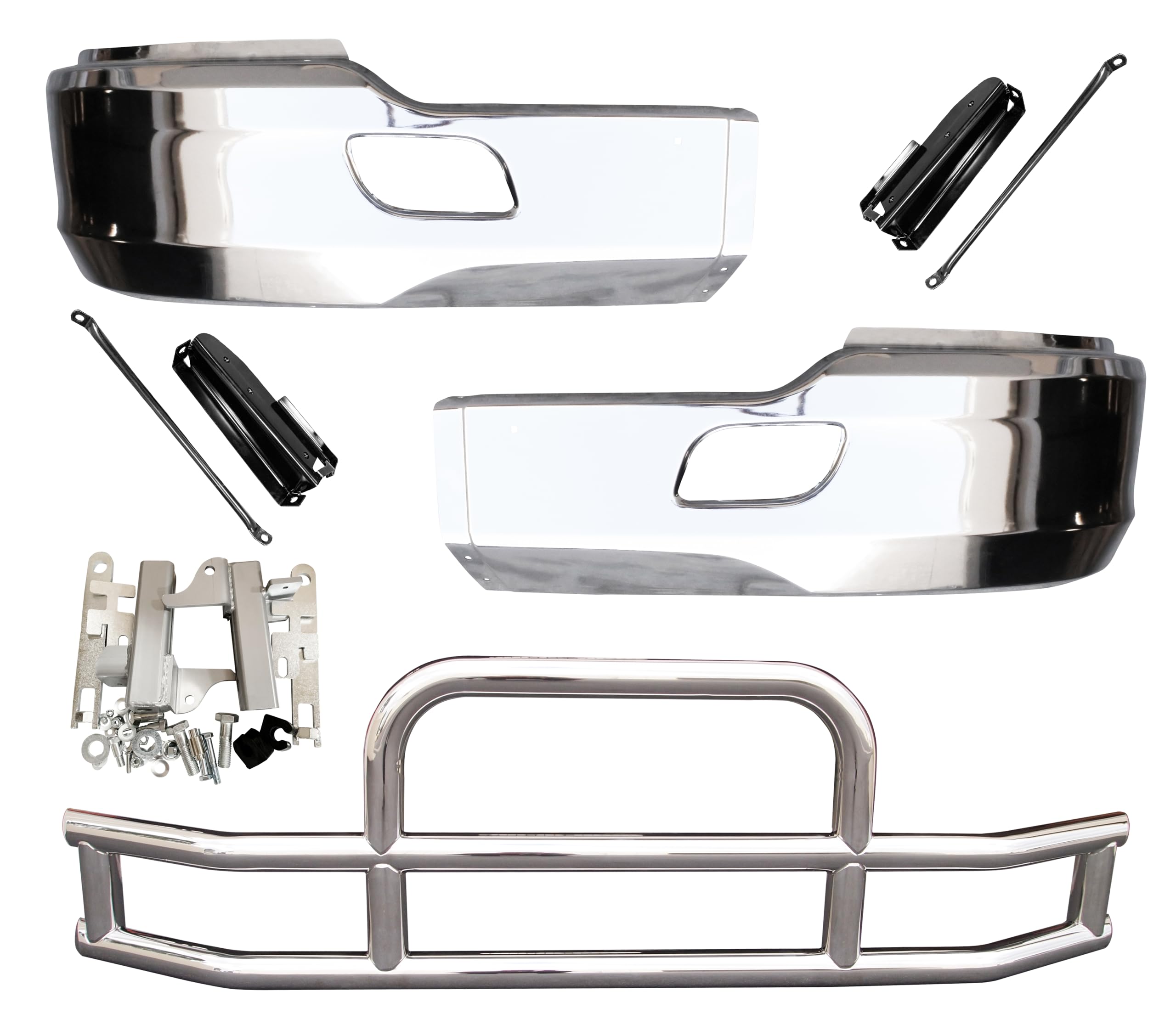QSC Truck Parts Chrome Steel Bumper LH RH Pair Stainless Steel Deer Guard compatible with Kenworth T680
