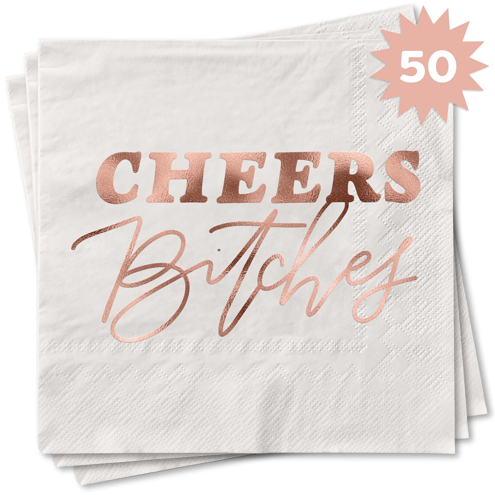 xo, Fetti Bachelorette Cheers Napkins - 50 count | Rose Gold 3-ply Cocktail Napkins 5x5, Bach Party Decorations, Bridal Shower Gift