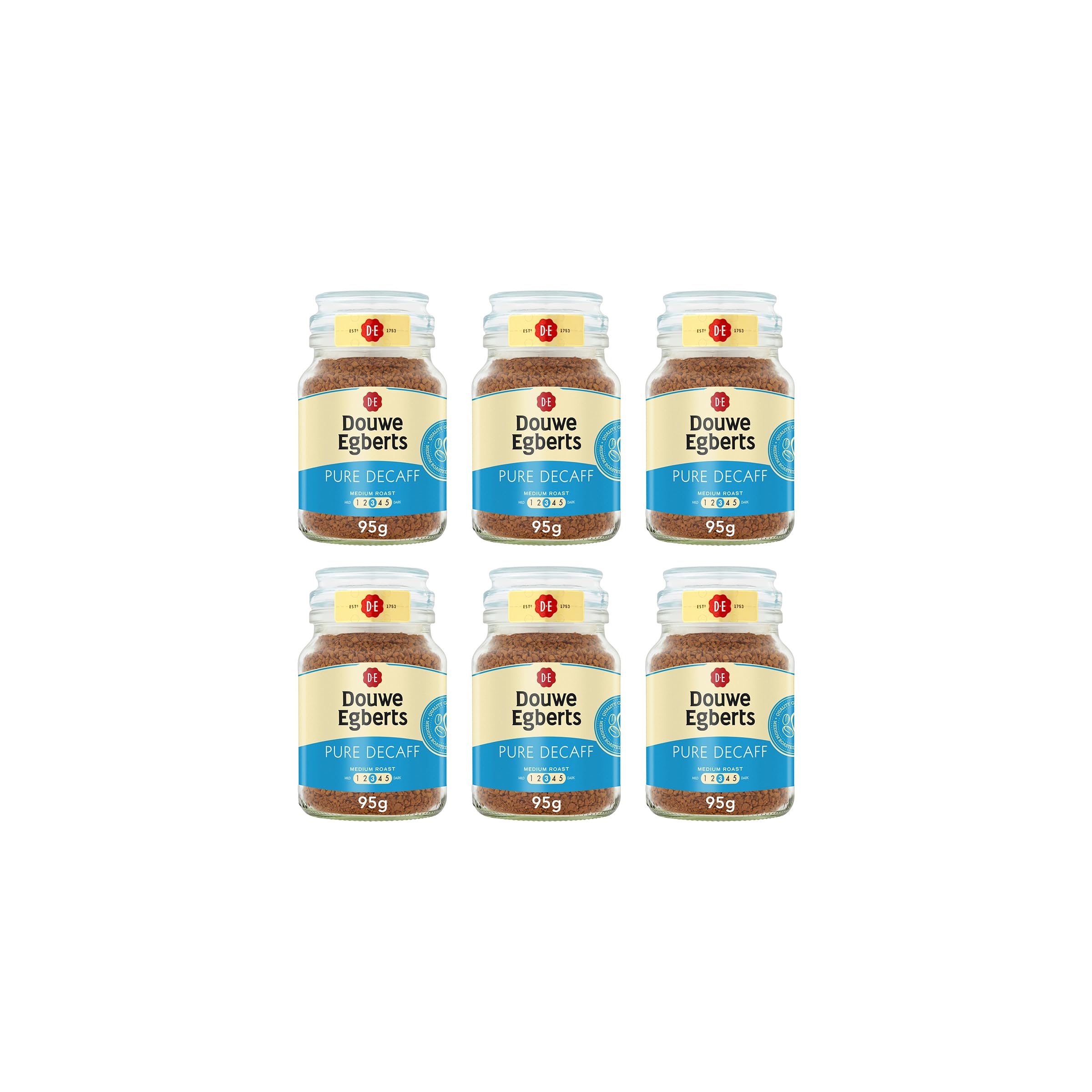 Douwe Egberts Pure Decaff Medium Roast Instant Coffee 95g (Pack of 6 Jars, Total 570g)