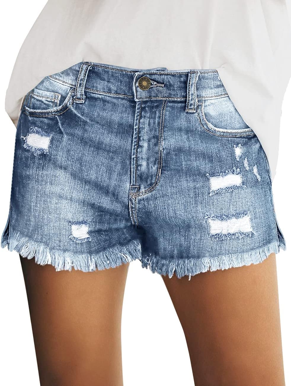 Utyful Women's Casual Summer Ripped Washed Distressed Stretch Denim Jean Shorts