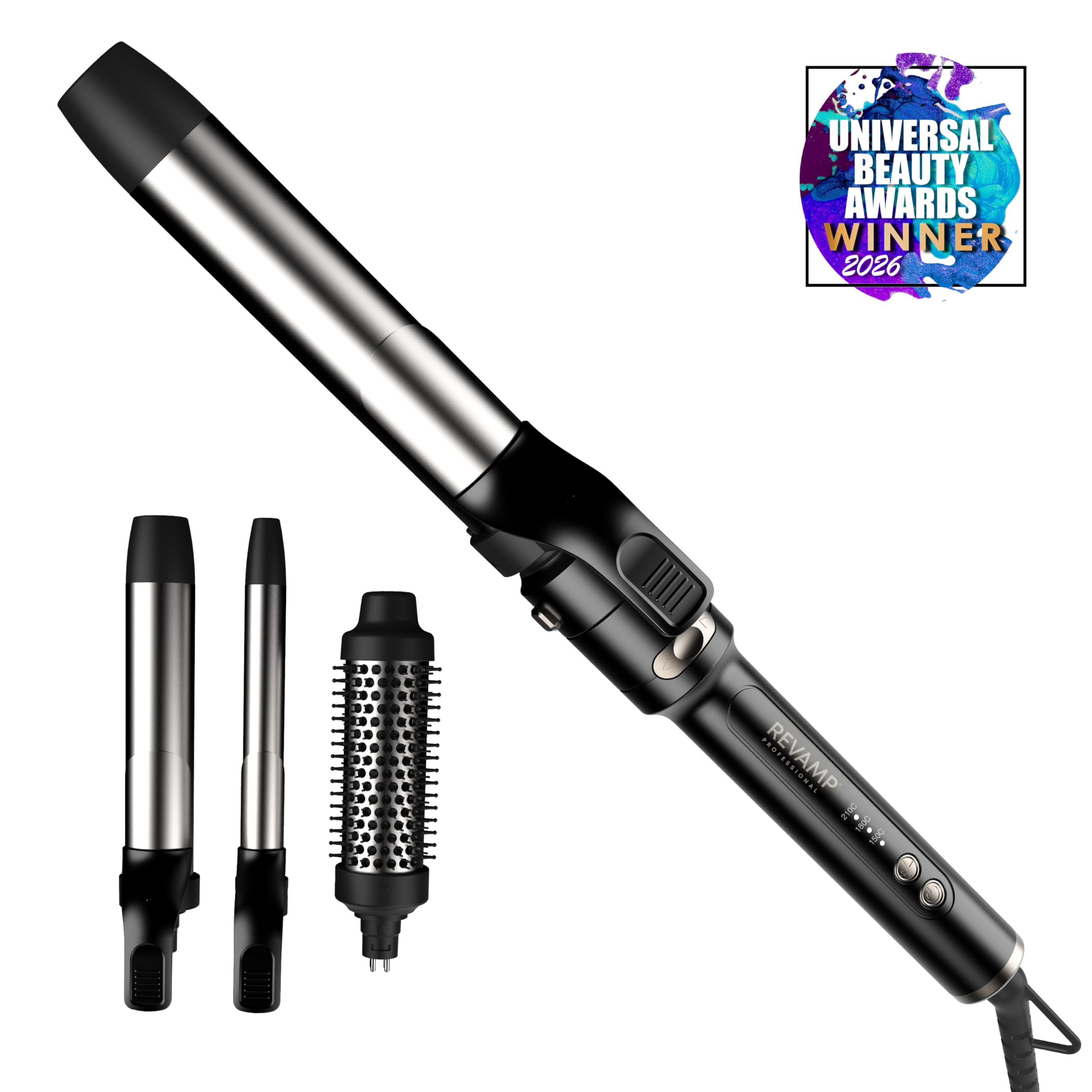 REVAMP Multi Style Revolve Rizador Automático 3 en 1 - Giratorio | Tenacilla Giratoria, Cepillo Rizante 38 mm, Pinza 32 y 19 mm, Volumen, Ondas Suaves, Rizos Definidos