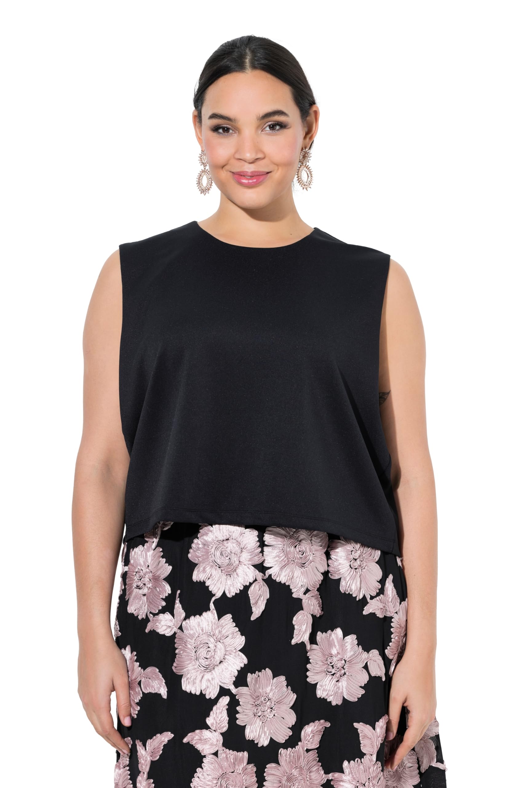 Ulla Popken Damen große Größen Übergrößen Plus Size Scuba-Top, Glitzerknöpfe, Boxy, Rundhals, ärmellos 849689