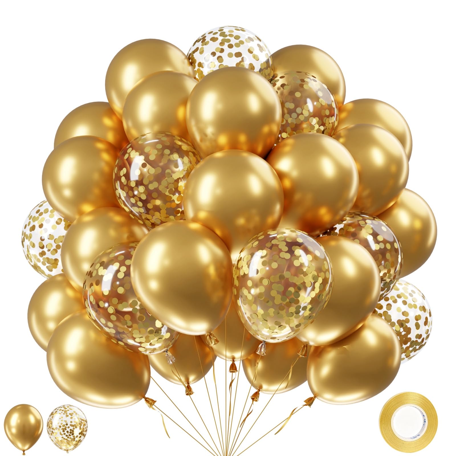 60pcs Gold Balloons, 12 Inch Metallic Gold Balloons with Gold Confetti Balloon, Helium Latex Balloon for Birthday Decorations Engagement Golden Wedding Baby Shower Graduation Prom New Year Eve 2027 — image 1