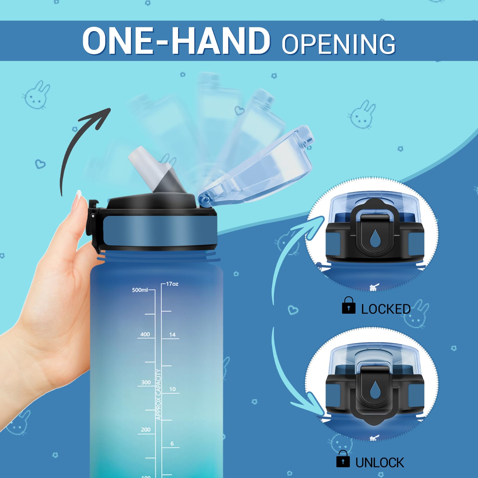 Gourde Enfant 500ml, Gourde Motivation avec Marqueur de Temps, Bouteille d'eau Étanche, Gourdes Sport avec Paille, Bouteille sans BPA, Réutilisable, Gourdes pour Yoga, l'école, Camping, Bureau Gourde Enfant 500ml, Gourde Motivation avec Marqueur de Temps, Bouteille d'eau Étanche, Gourdes Sport avec Paille, Bouteille sans BPA, Réutilisable, Gourdes pour Yoga, l'école, Camping, Bureau
