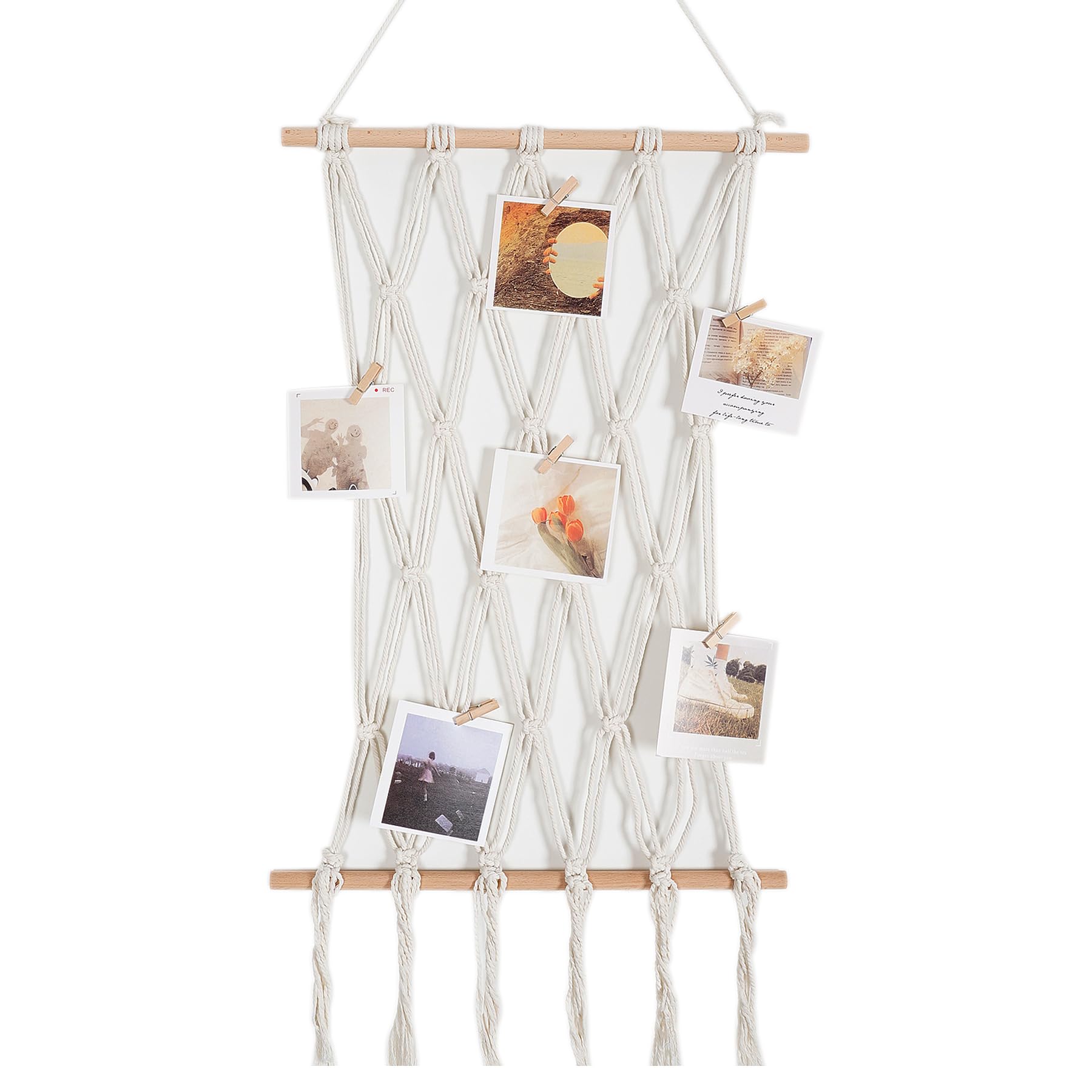 Hanging Photo Display Boho Macrame Wall Decor, Room Bedroom Decor, Picture Frame Collage Board with Clips Teenage Teen Girl Gifts