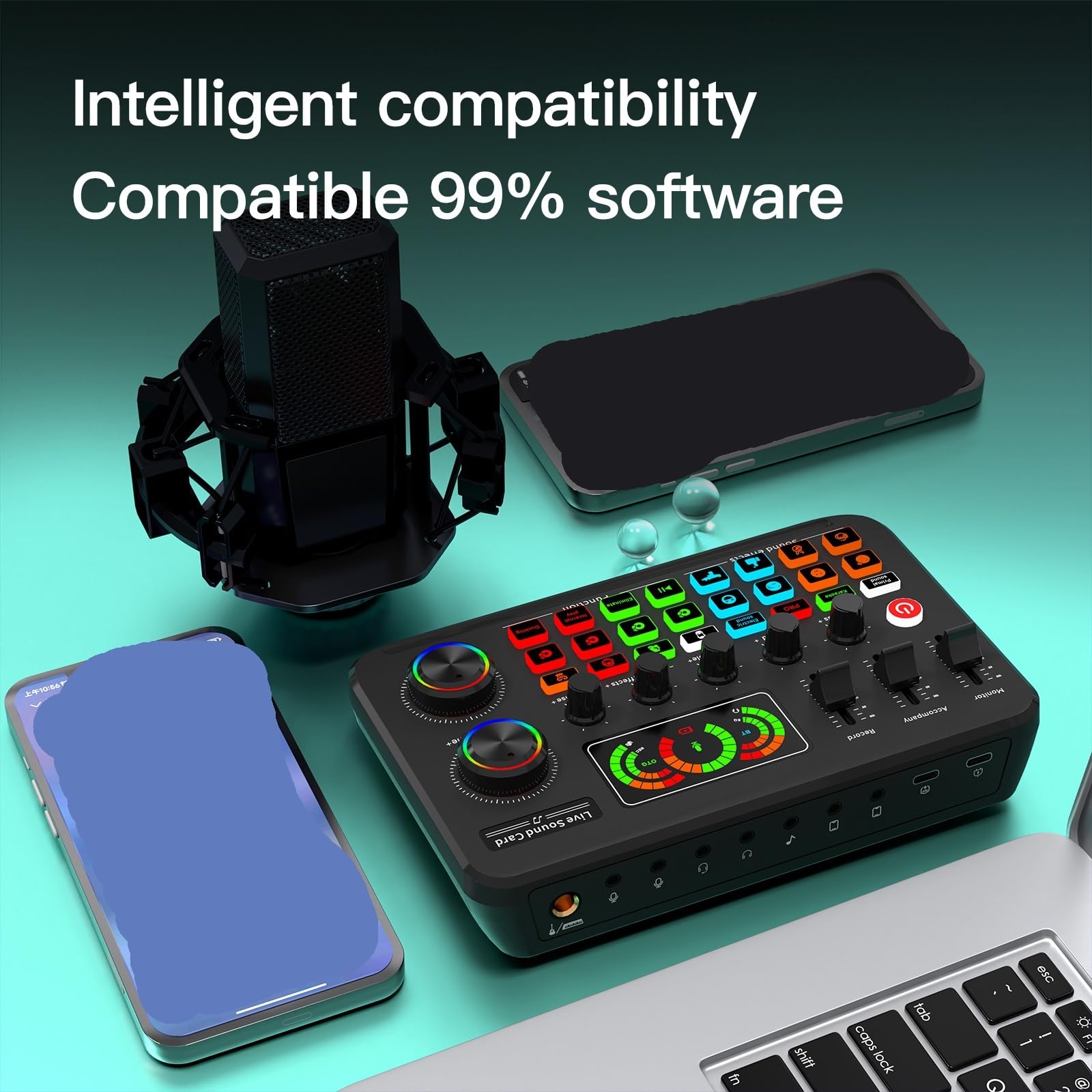 Mixer audio, Scheda audio dal vivo Streaming live Studio Mixer di registrazione Controller DJ Compatibile con Bluetooth