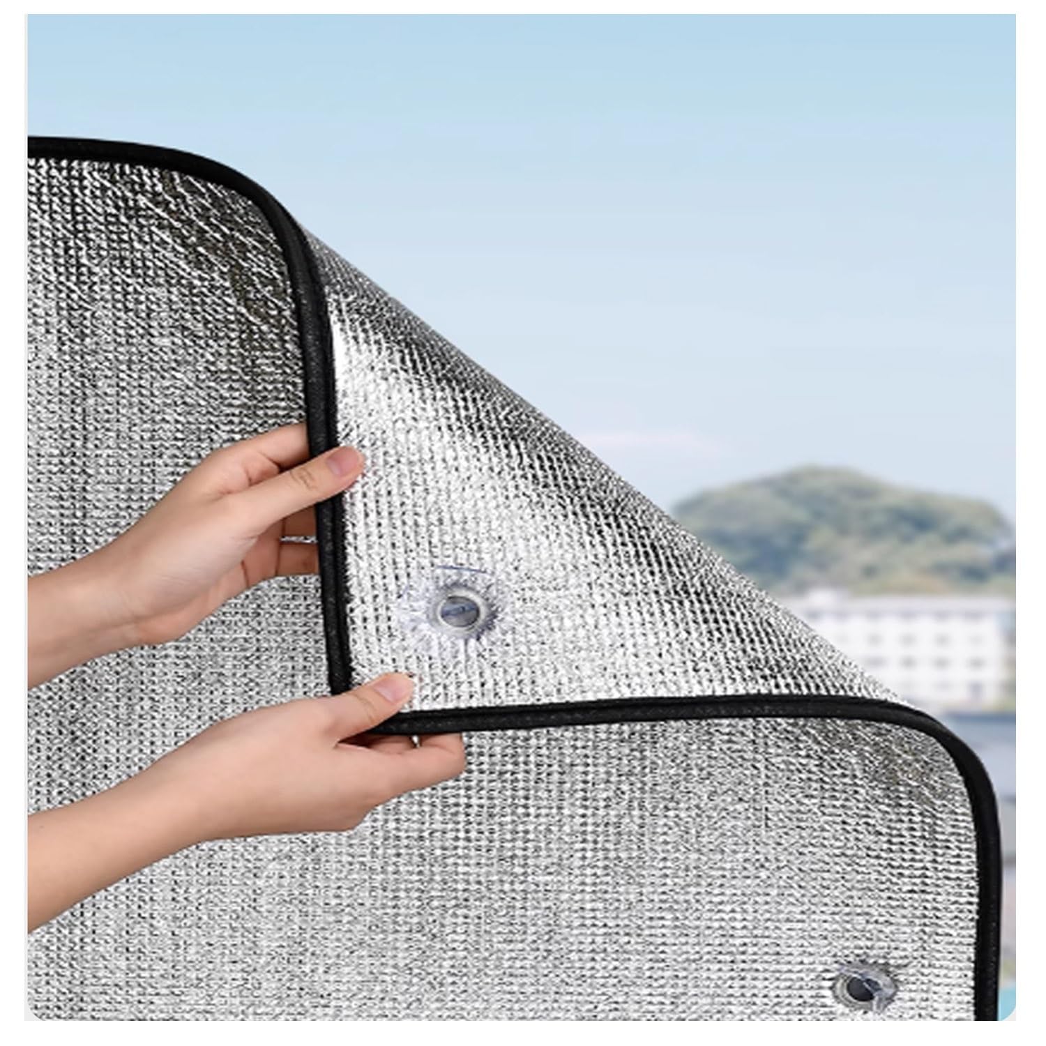 WXGZSKLV Sun Protection Anti UV Window Film, Aluminum Heat Reflective Insulation Foil, Sunroom Privacy Protection Glass Tint Sticker, with Metal Holes and Suction Cup(55cm x 130cm)