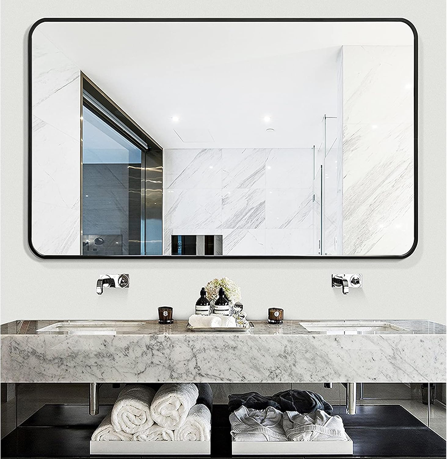 CKCY Black Bathroom Mirror 30x40, Large Mirror 30 x 40 Inch for Wall, Thicken Metal Frame Mirror 40x30 Wall Mounted Decor Mirror 30 by 40 Rectangle Hanging Horizontal or Vertical Black 30x40