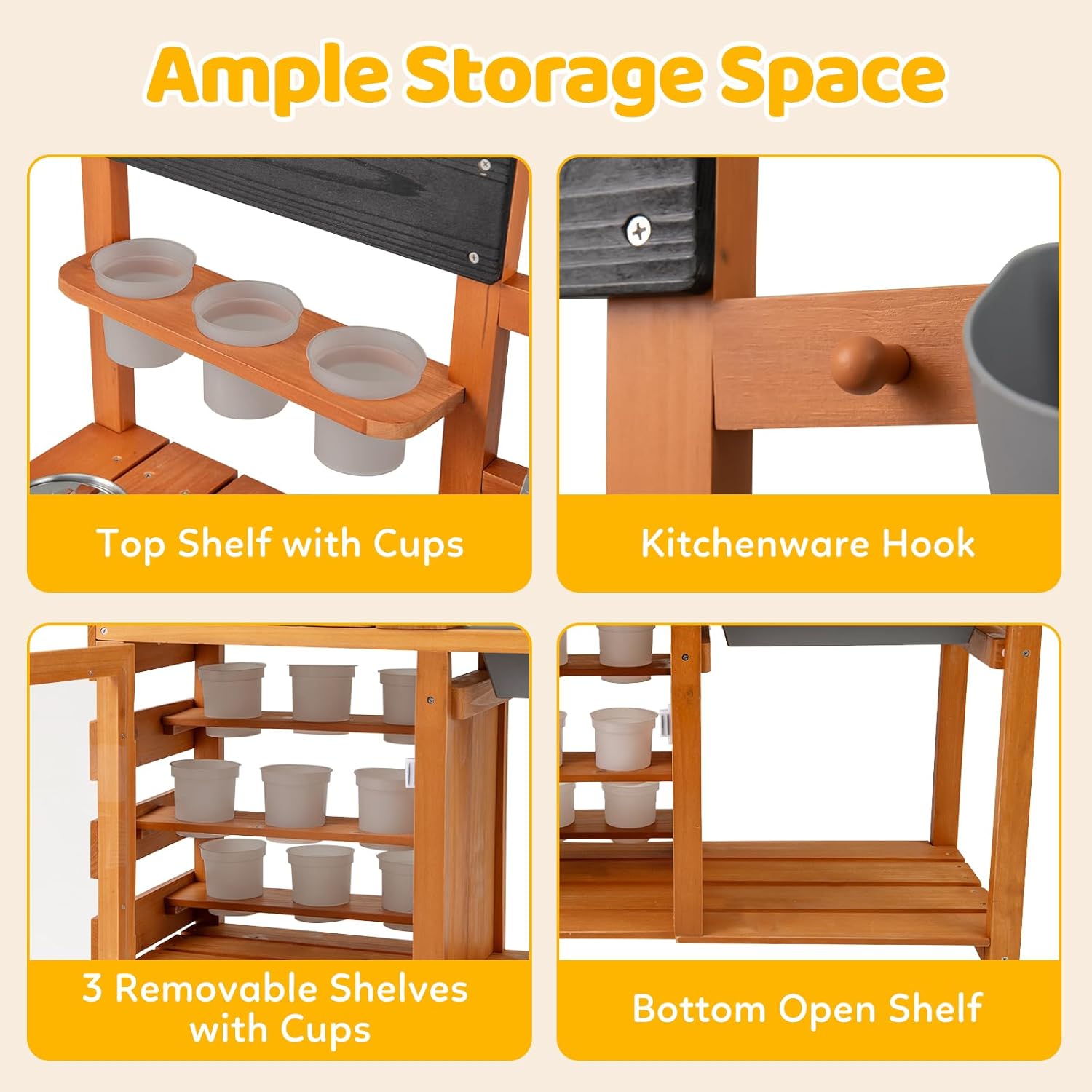 OLAKIDS Mud Kitchen for Kids Outdoor, Wooden Toddler Play Kitchen with 12 Plant Pots, Sink Faucet Chalkboard Stoves Storage Shelves, Children Potting Pretend Toy for Backyard Garden (with Pots)