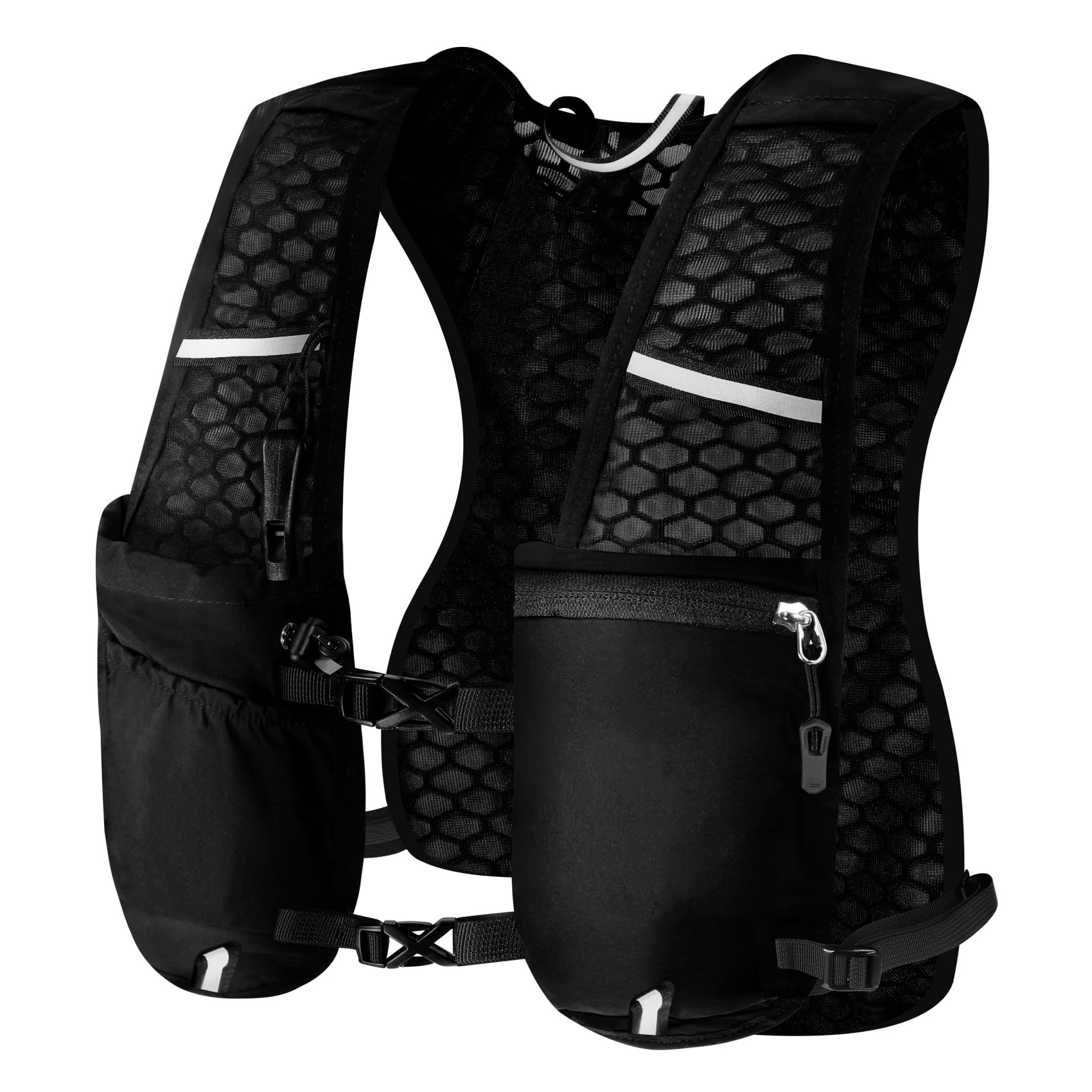 Keilend Running Vest for Men, Hydration Vest Lightweight, Trail Running Backpack Holds 1.5L Bladder & 250ml Flask (Not Included), with Phone Pocket and Reflective Strips, Black