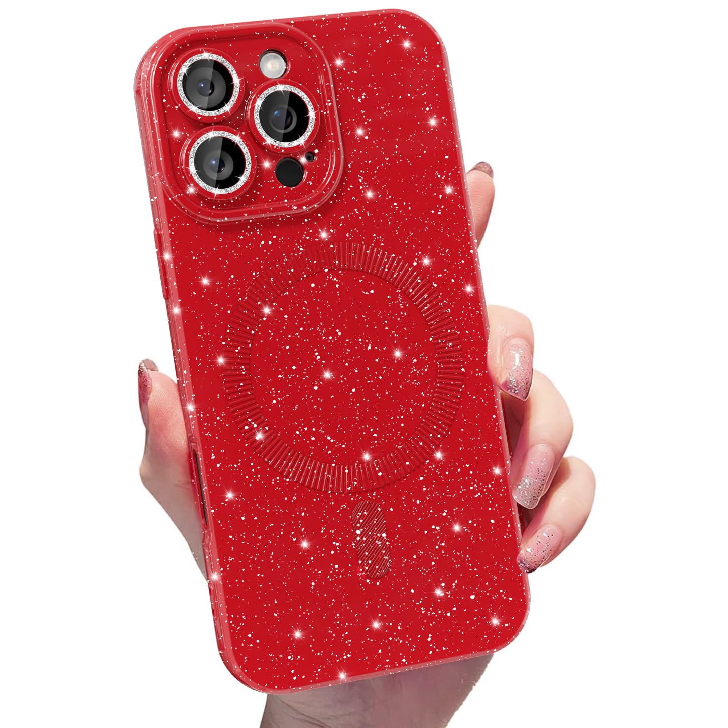 MINSCOSE for iPhone 11 Pro Max Case Magnetic Compatible with Magsafe,Cute Neon Glitter Super Vibrant Shiny Bling Sparkly Glossy Girly Case with Thin