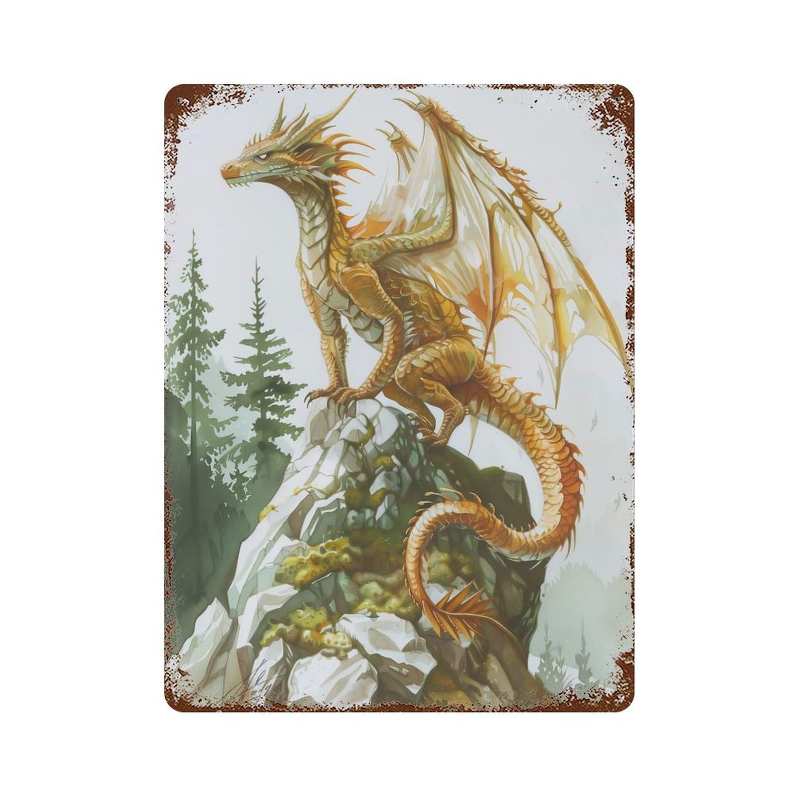 Mystical Full Body Dragon Aged Metal Wall Plaque 15.7"x11.8", Industrial Home Decor for Pub, Kitchen And Man Cave Decor