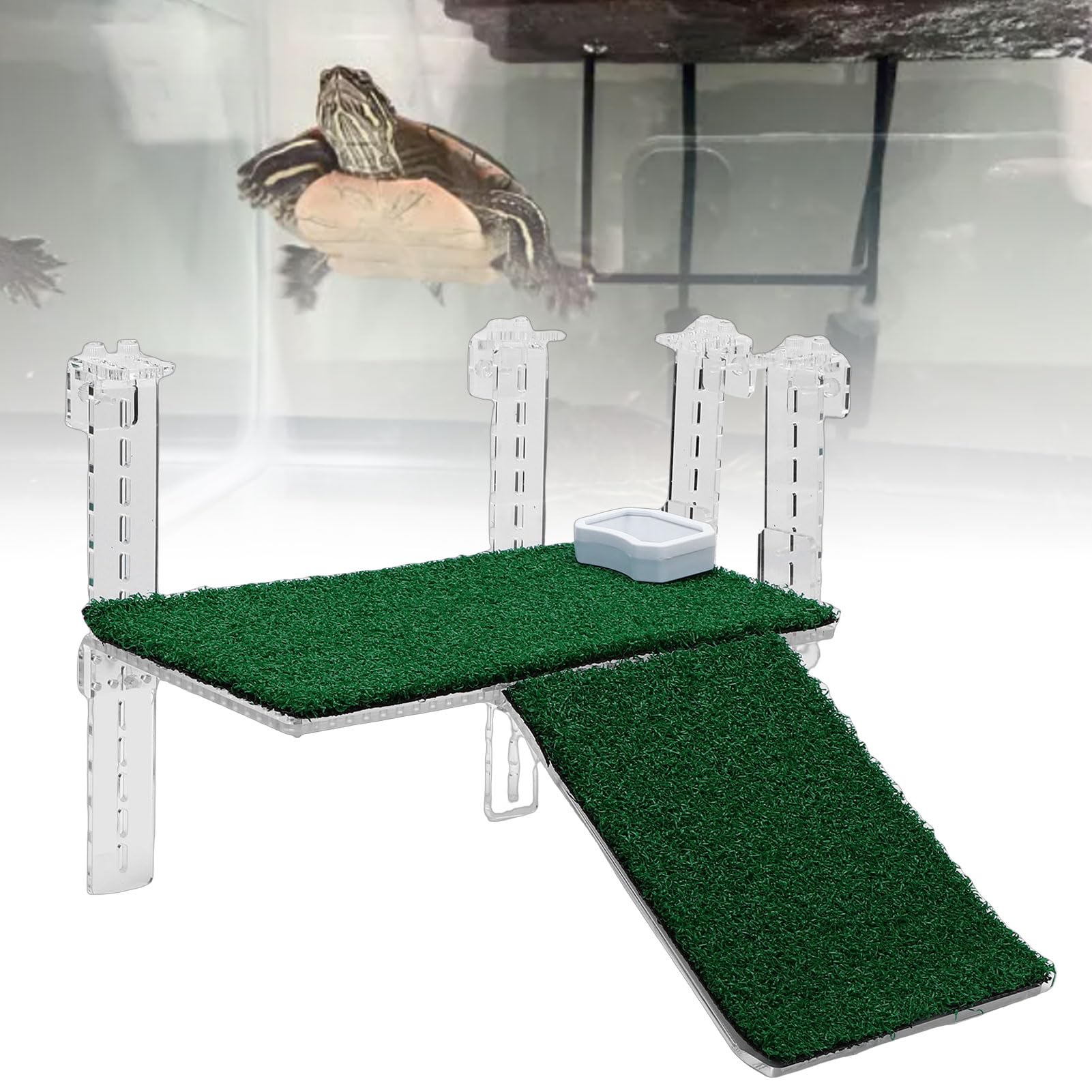 Schildkröten-Ruheplattform Zum Sonnenplatz, rutschfest, Verstellbare Hängerampe aus Künstlichem Gras für Aquarien mit Mehreren Höheneinstellungen, Anpassbare Rampe, Einfac