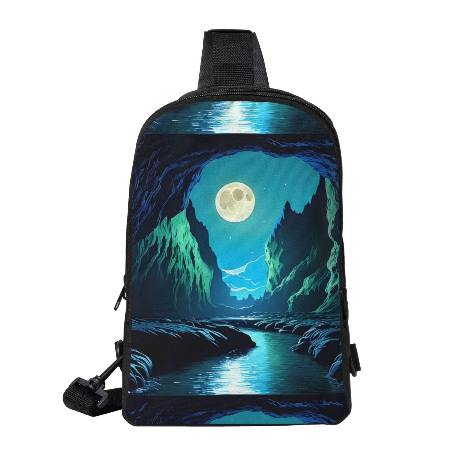 Water Moon Cave Adjustable Strap Large Capacity Double Layer Crossbody Chest Bag 7.7x2.4x11.8in For Camping Travel Daily Leisure Activities