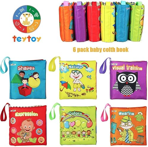 Miniatura 2 de teytoy My First Soft Book, 6 PCS Nontoxic Fabric Baby Cloth Books Early Education Toys Activity Crinkle Cloth Book for Toddler, Infants and Kids