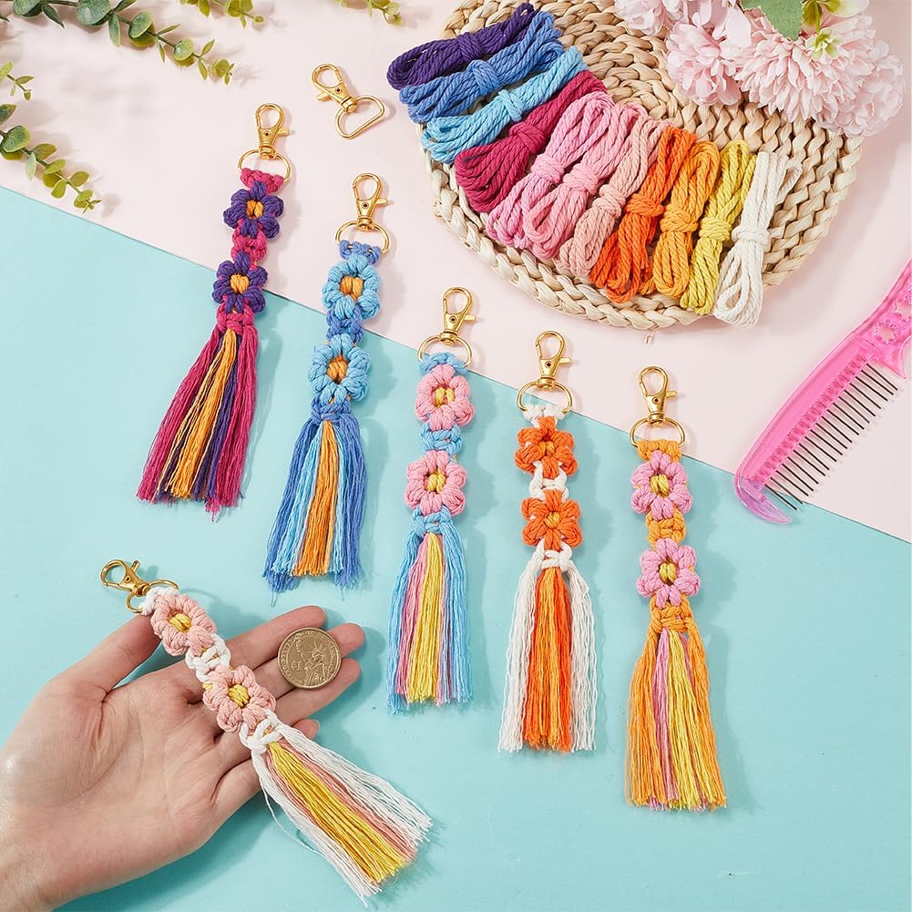 SUNNYCLUE 6 Sets Keychain Making Kits Flower Macrame Keychain Kits with Tassel Woven Keychain Kit Instruction Included Boho Macrame Kits for Beginners Adults Handbags DIY Hanging Ornament Decoration - Image 3