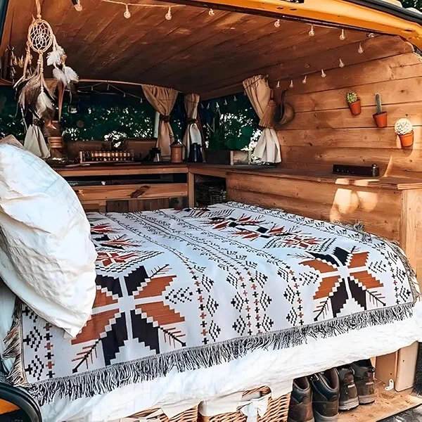 Boho Throw Blankets Knit Bed Blankets with Tassel Aztec Western Throws Cover Farmhouse Decor for All Season Sofa Couch Chair Outdoor Camping Picnic Tent Beach Car Traveling 70.9"x70.9"