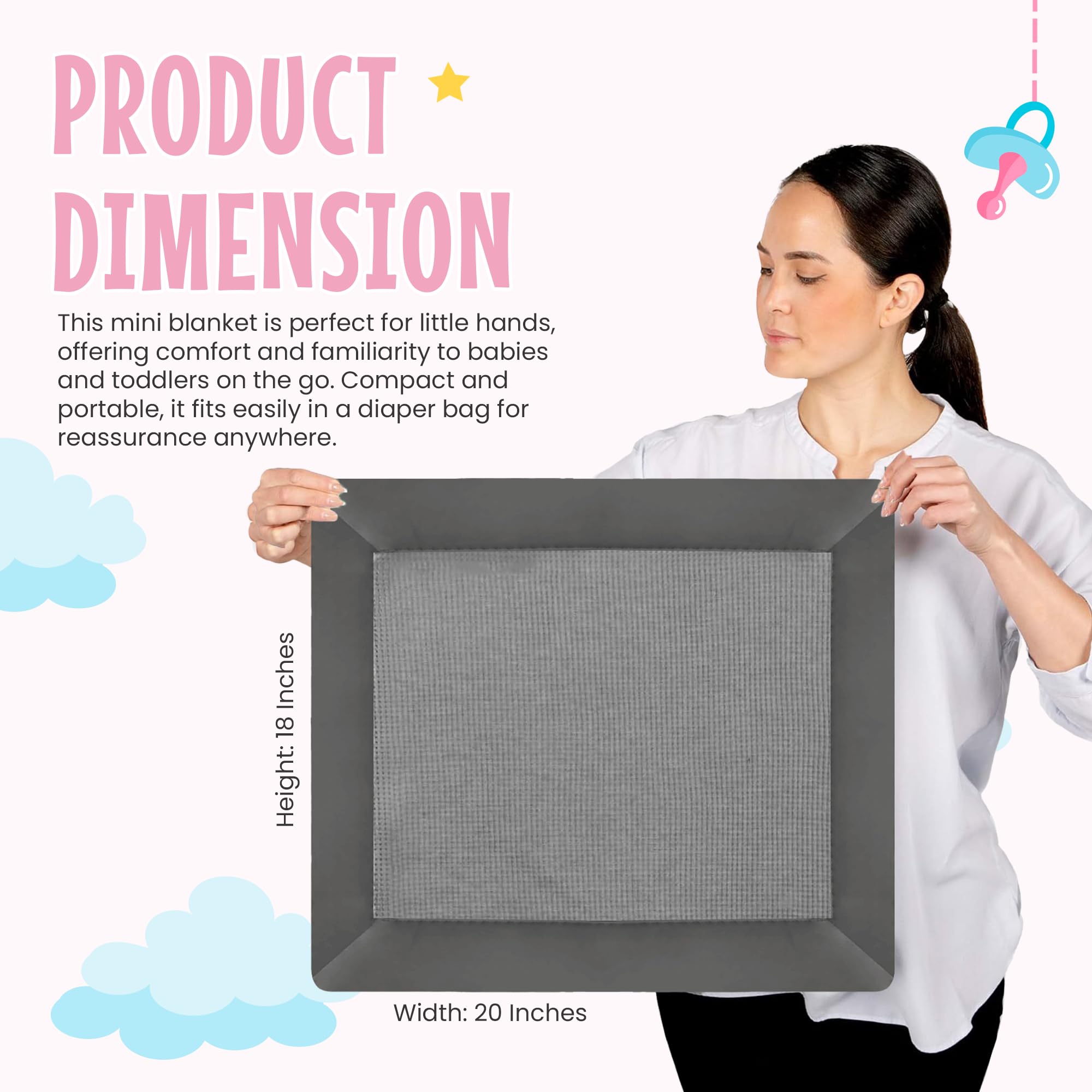 Hochwertige Thermo-Babydecke mit Waffelmuster, kleine Decke für Neugeborene und Säuglinge, weiche Mini-Komfortdecke, ideal für Kinderwagen, Reisen und Kuscheln, grau, Nylonbesatz (45,7 x