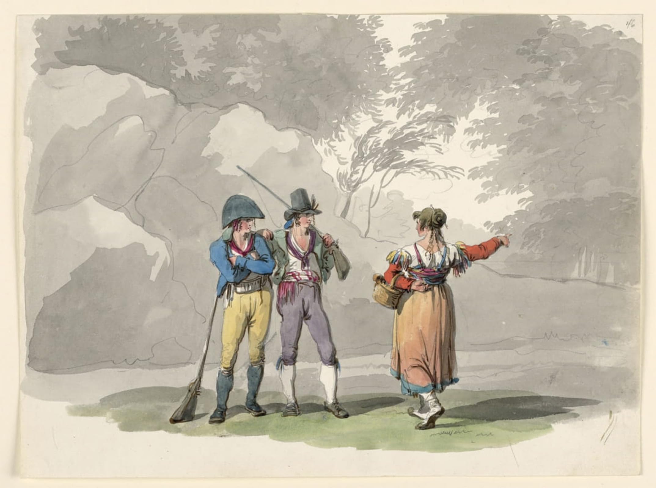 POSTERIIk Famous Modern Artwork Art Mural a Woman and Two Men with Guns by Bartolomeo Pinelli Oil Paintings Pictures for Home Decor 60x90cm
