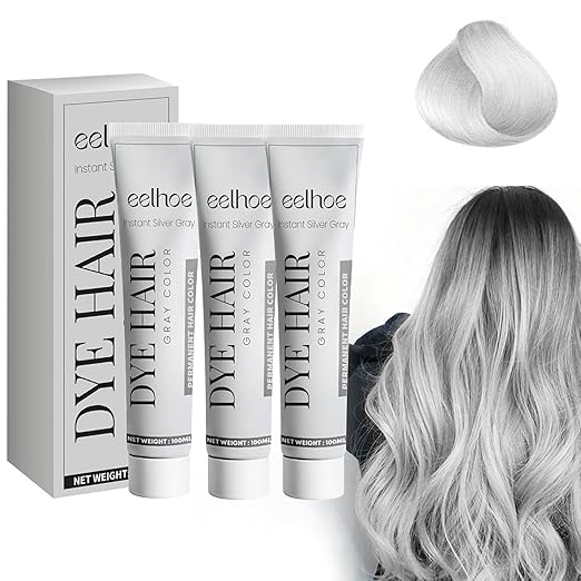 Silver Gray Natural Hair Dye Cream, Unisex Silver Hair Dye, Fashion Long-lasting, Non-stripping and Easy to Apply Color for All Hair Types (3PCS- Grey, Extra Large) Silver Gray Natural Hair Dye Cream, Unisex Silver Hair Dye, Fashion Long-lasting, Non-stripping and Easy to Apply Color for All Hair Types (3PCS- Grey, Extra Large)