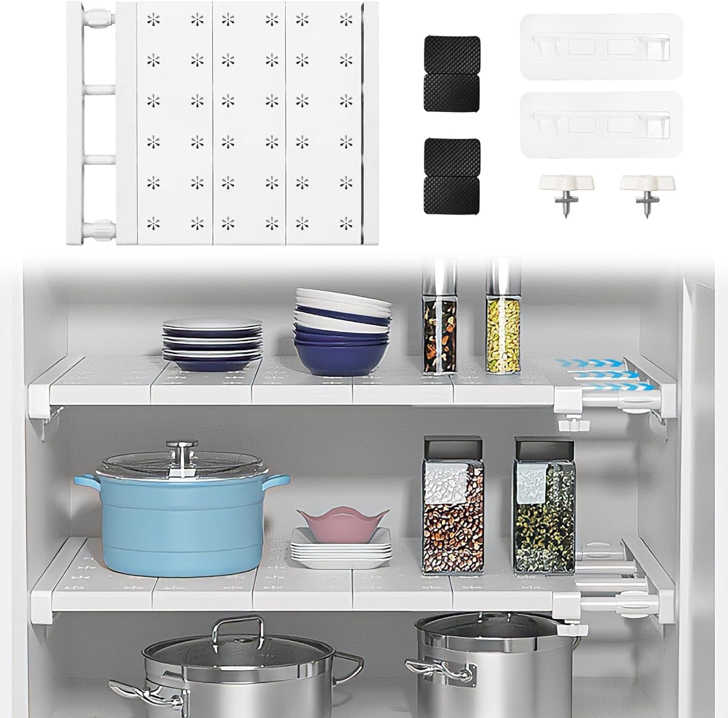 Suicune Closet Tension Shelf Rod Expandable Shelf, Adjustable Metal Storage Rack, DIY Organizer Divider Separator for Cabinet Wardrobe Cupboard Kitchen Bathroom-image-21