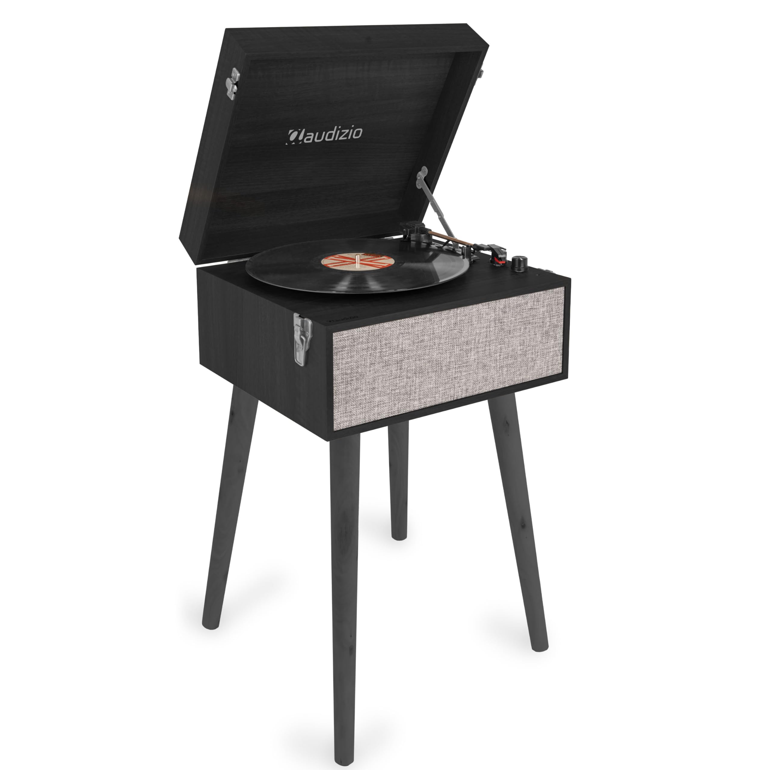 Audizio Fremont - Tocadiscos Retro con Patas de Madera, Bluetooth bidireccional, USB para digitalizar vinilos, Altavoces estéreo, RCA, 3 velocidades, Entrada AUX y Salida de Auriculares Color Negro