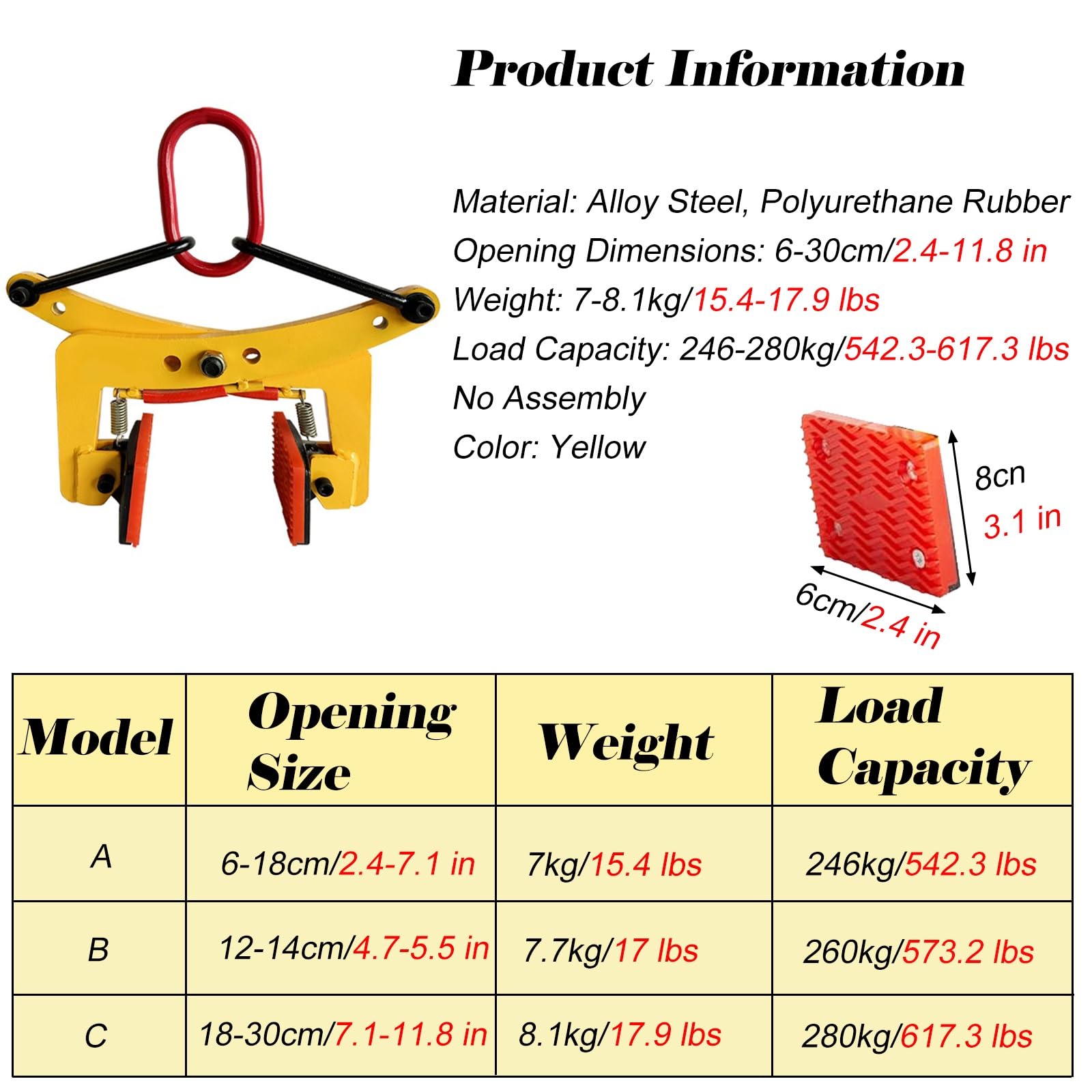 Opening Adjustable Granite Slab Lifting Clamp with Pull Ring, Heavy Duty Lifting Clamps, Stone Lifting Clamps for Transporting Marble/Glass Slabs(18-30cm/7.1-11.8 in)