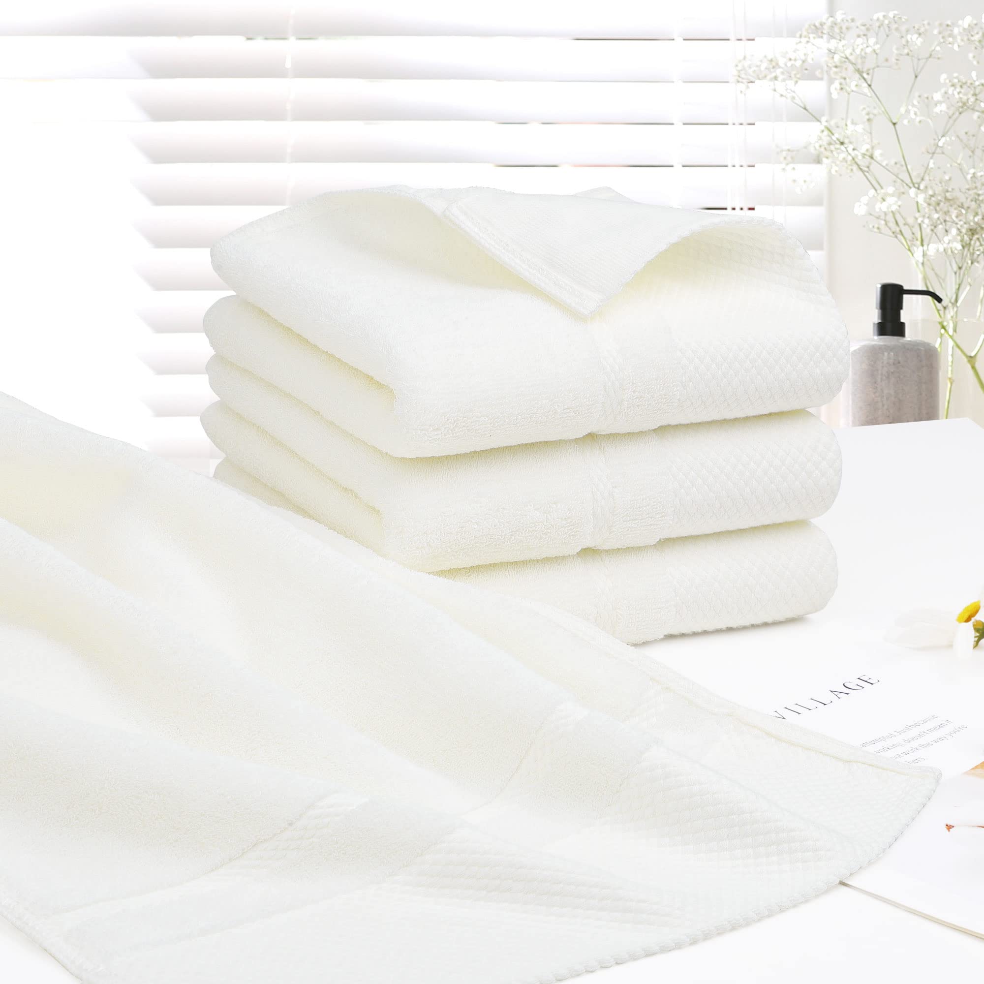 PiccoCasa Hand Towels for Bathroom Set of 4, 100% Combed Cotton 600 GSM Face Towels - Image 2