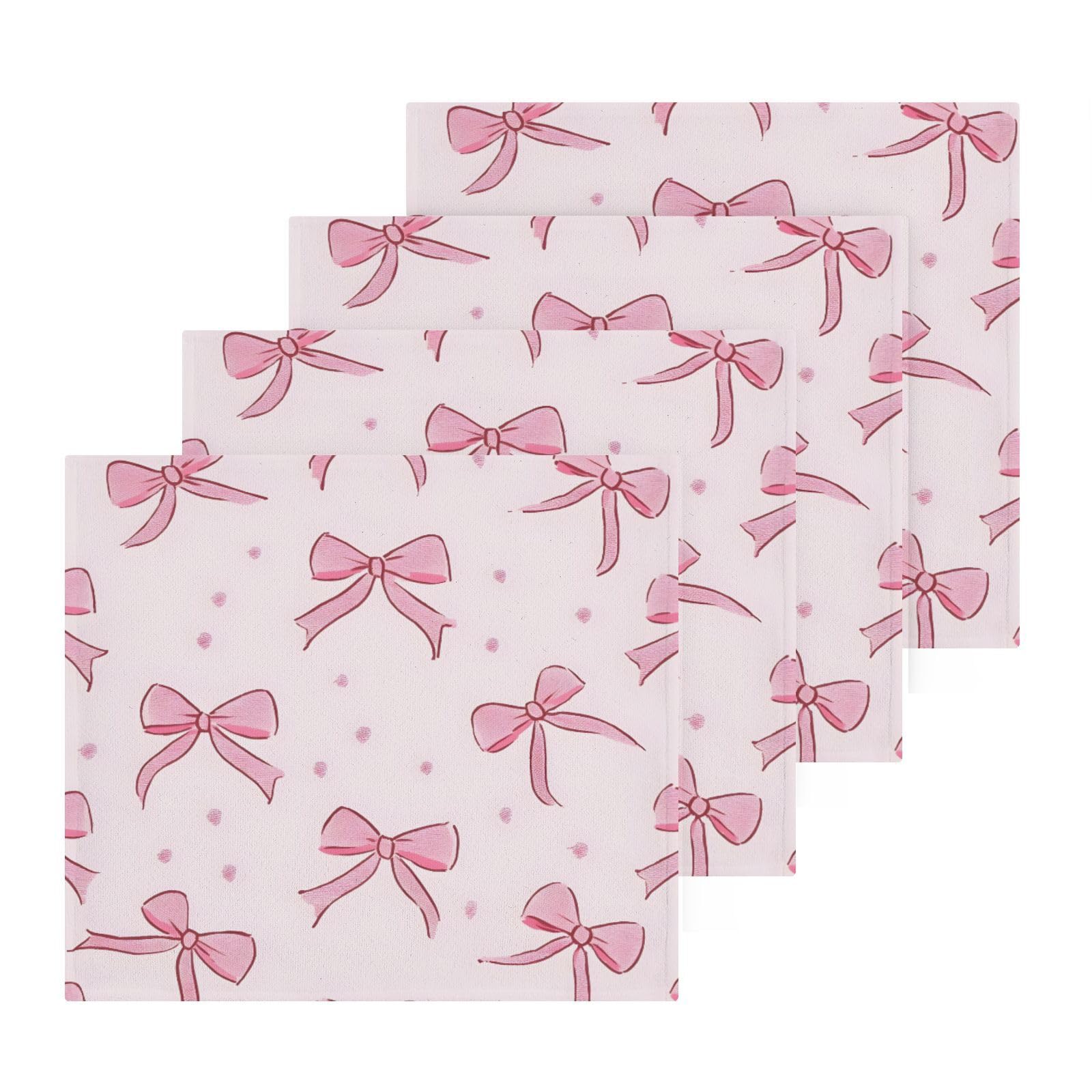 Msyxl 4-Pack Pink Bows Washcloths for Bathroom, 12x12in Cotton Wash Cloths Soft Absorbent Face Cloths Towel for Your Face Body
