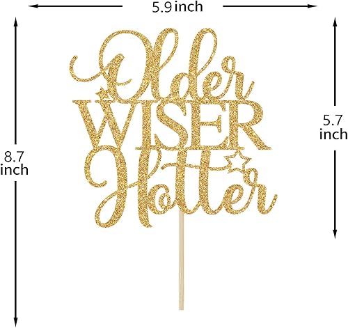 Miniatura 5 de Older Wiser Hotter - Decoración para tartas, divertidos suministros de fiesta de cumpleaños para adultos, 30, 40, 50, 60, 70, 80, decoraciones de