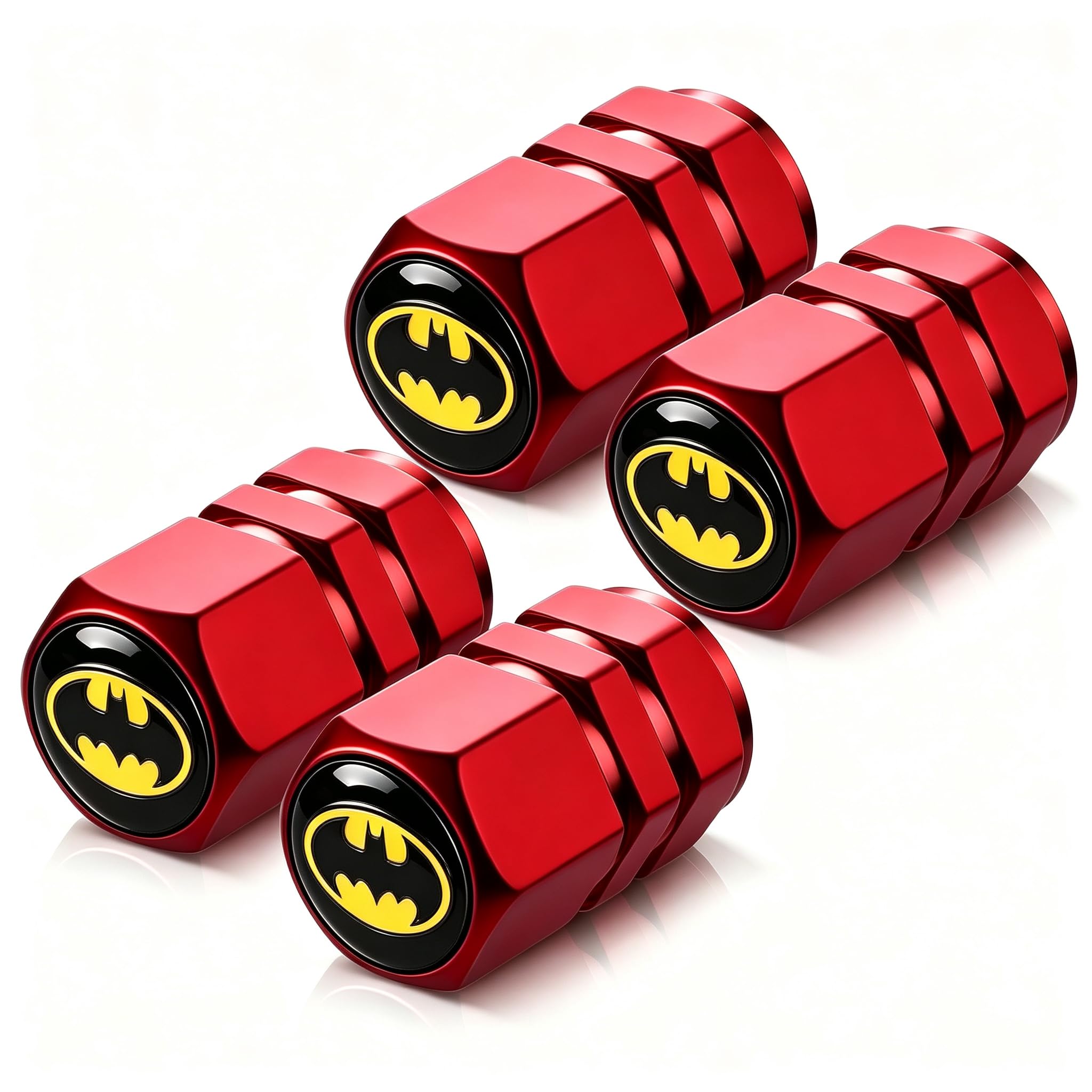 Batman 4 Pack Tire Valve Stem Caps Red | With Airtight Rubber O-Ring Seal, Aluminum Alloy…