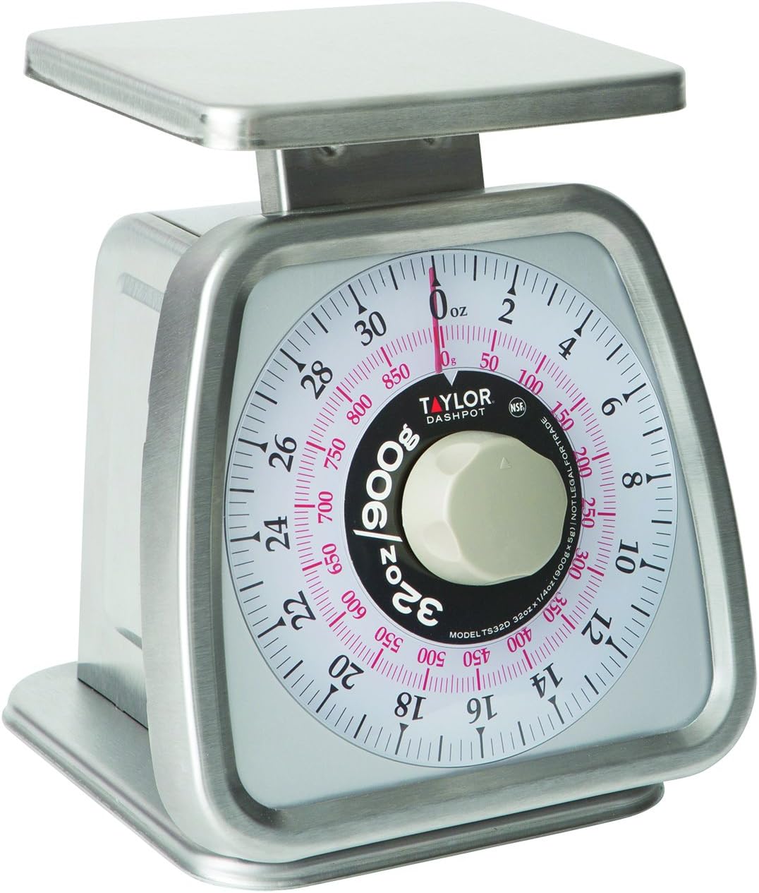 Taylor TS32D 32OZ Mechanical Portion Control Scale with Dashpot, Food Scale for Precise Weight Measuring and Portion Control, Rotating Dial Tare Function, NSF, Stainless Steel Platform
