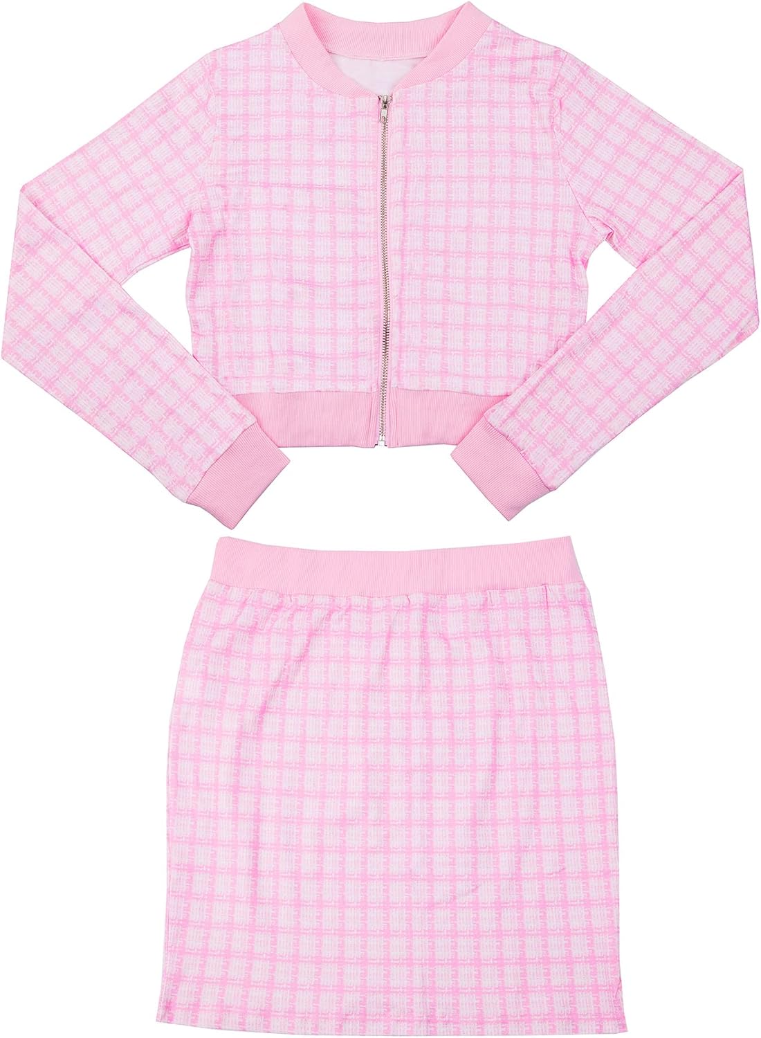 THLAI Women 2 Piece Skirt Set Long Sleeve Jacket Crop Top and Bodycon Mini Skirt Set Pink Party Outfits Birthday Suits - Image 3