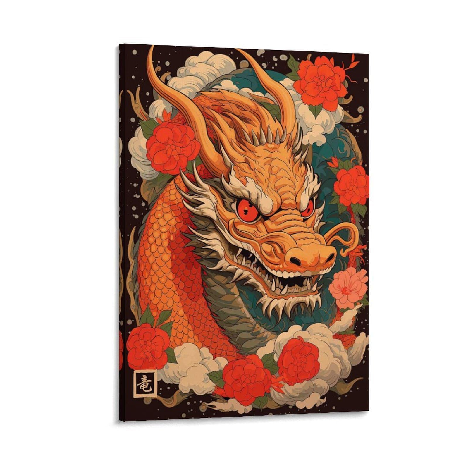 DHBANEIOK Dragon Art Illustration Poster Artwork Giclee Canvas Prints Modern Canvas Wall Art Picture Wall Hanging for Bathroom Wall Decor 16x24inch(40x60cm)