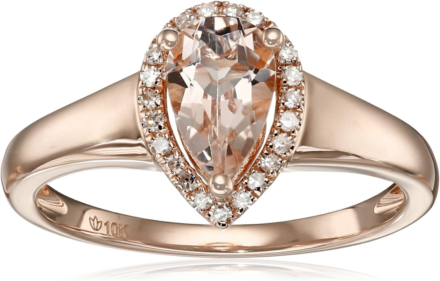 10k Rose Gold Morganite and Diamond Princess Diana Pear Halo Ring (1/10cttw, H-I Color, I1-I2 Clarity), Size 7