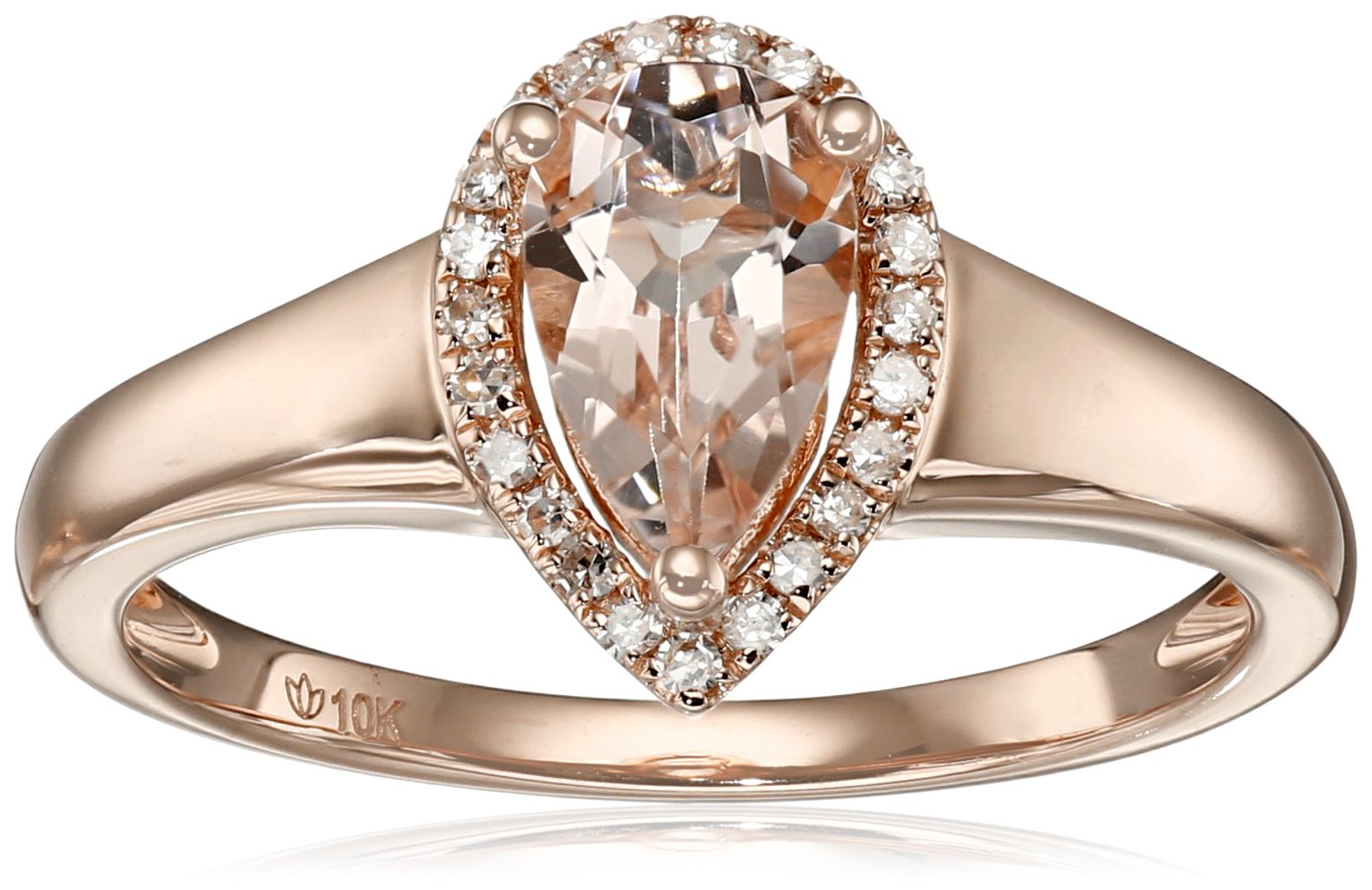 10k Rose Gold Morganite and Diamond Princess Diana Pear Halo Ring (1/10cttw, H-I Color, I1-I2 Clarity), Size 7