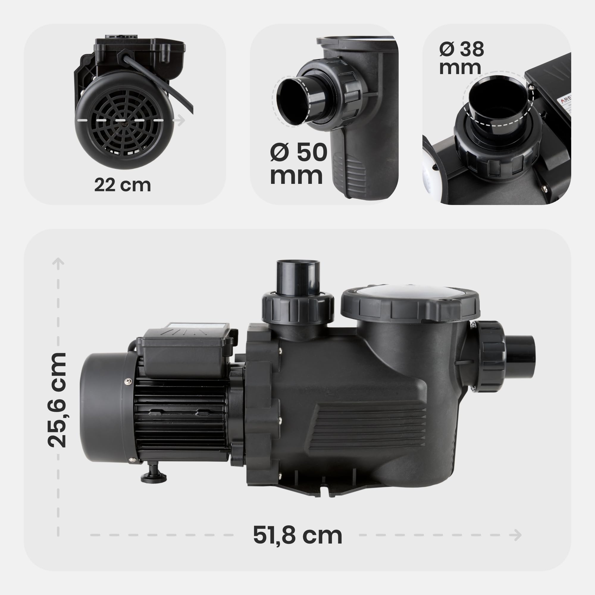 Arebos Pompe de piscine 800 W | Pompe de filtration avec préfiltre & 19000 l/h | Pompe de piscine pour système de filtration à sable et système de filtration | Puissante et économe en énergie