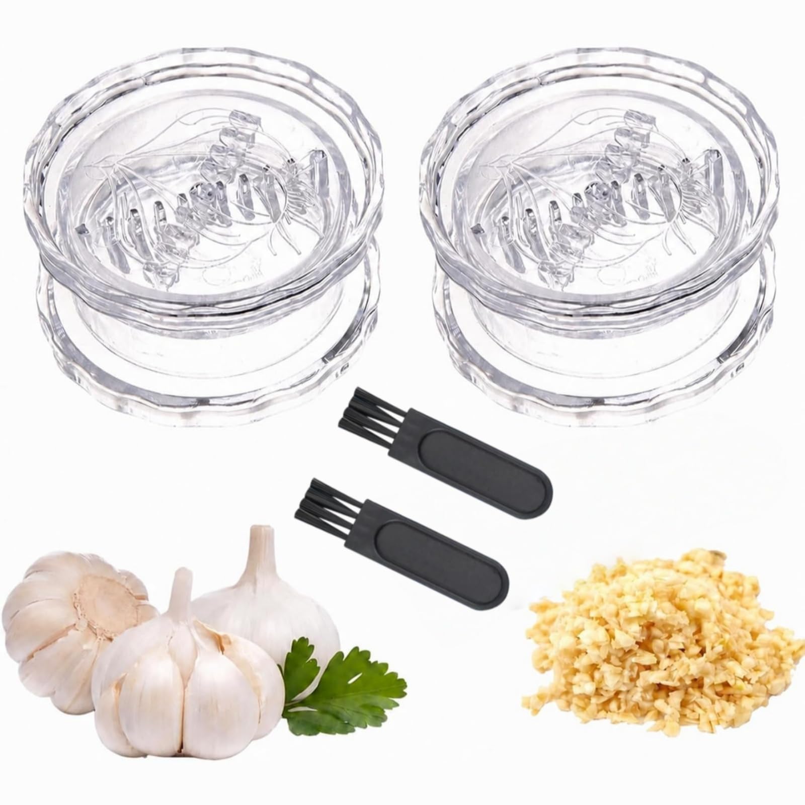 Transparent Manual Garlic Twist, Multi-Functional Mincer & Grinder for Garlic, Onion, Ginger, Herbs, Nuts, Impact Resistant Kitchen Gadget & Home Accessory (2PCS)