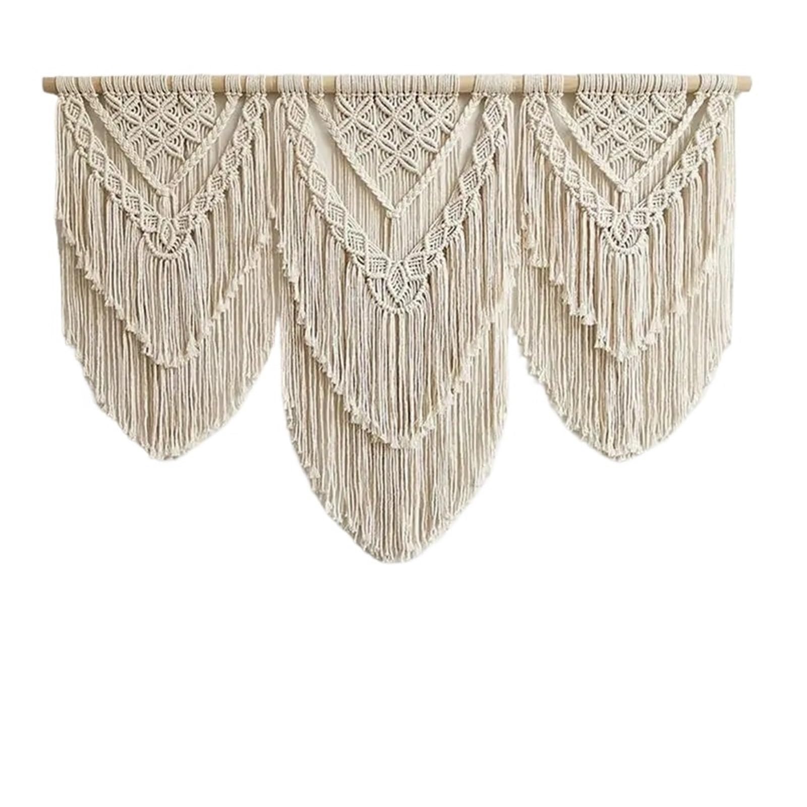 BFLCWSTD Macrame Wall Hanging Handwoven Macrame Tassel Pendant Wall Hanging Tapestry With Wooden Stick Curtain Tapest(Macrame)