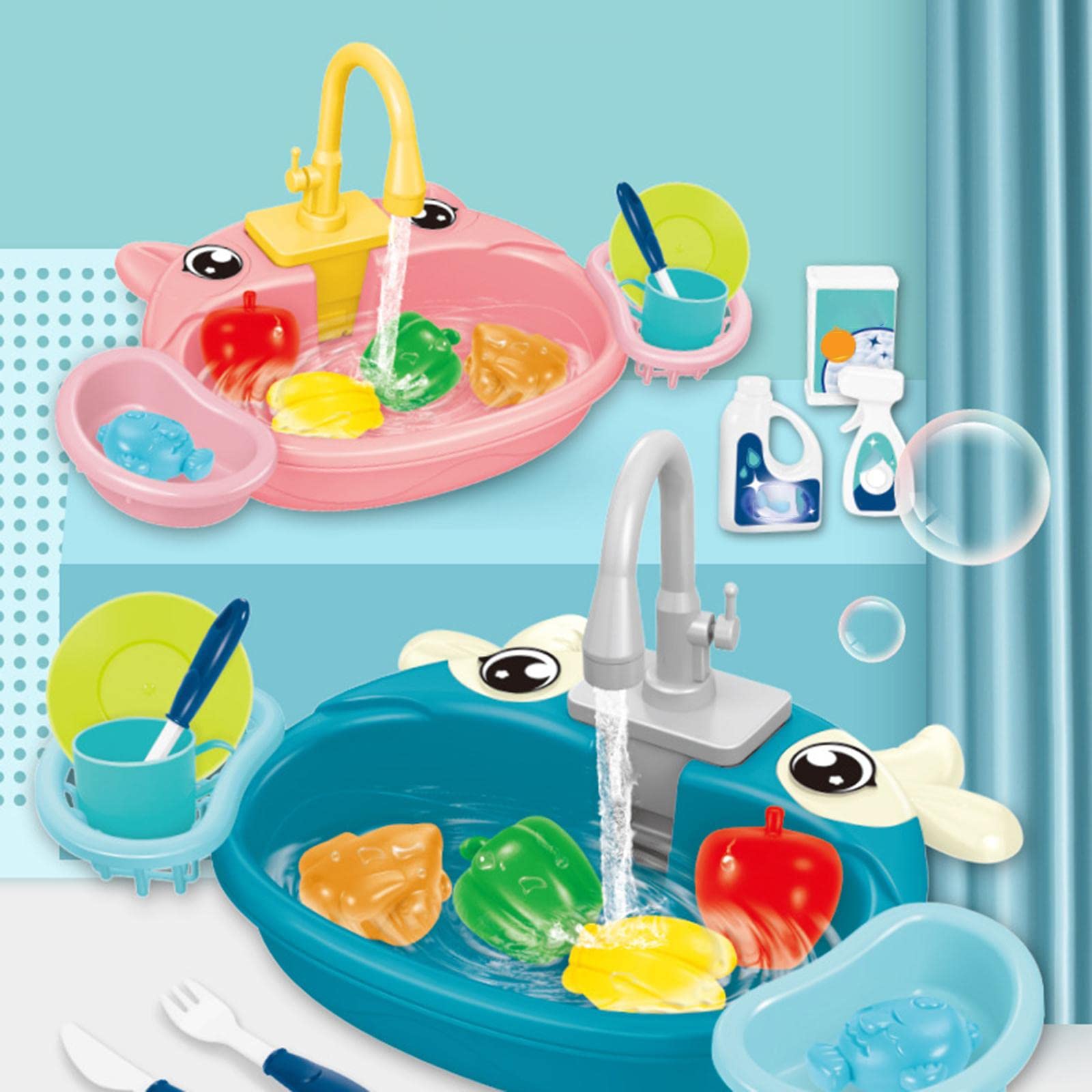 Set Da Gioco con Lavello Elettrico Da Cucina E Giochi D'acqua, Vitello Blu, Taglia unica