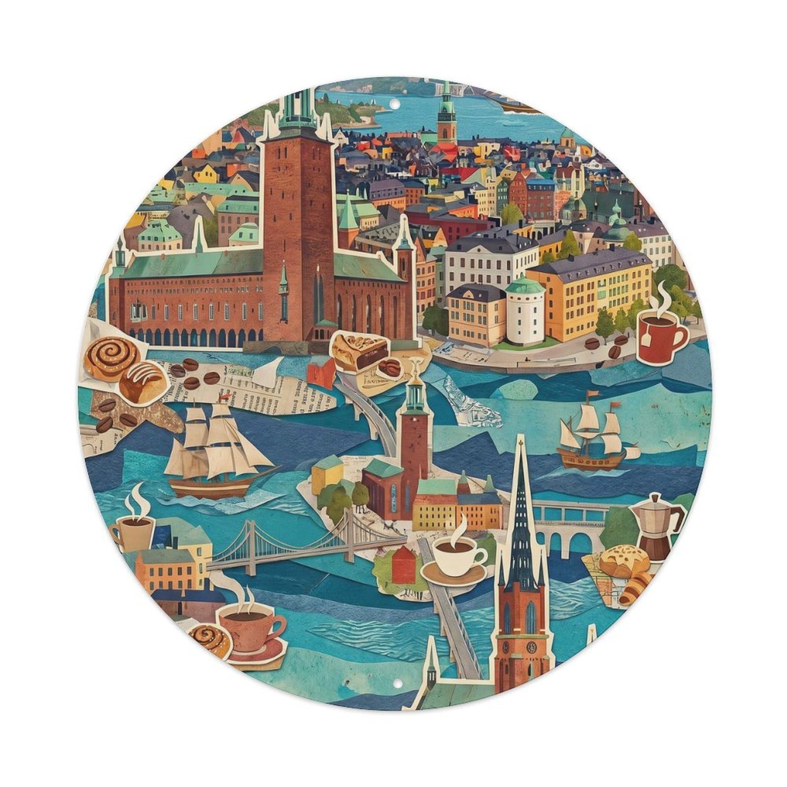 Vintage Travel Stockholm Sweden Collage Metal Tin Sign