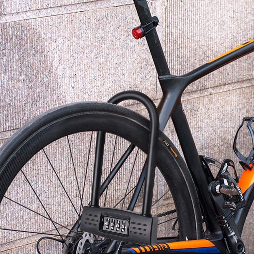 Candado en U Bicicleta,combinación de 4 dígitos, Bloqueo en U, reajustable, Bloqueo de Seguridad, Llave antipérdida, antirrobo, Bloqueo de