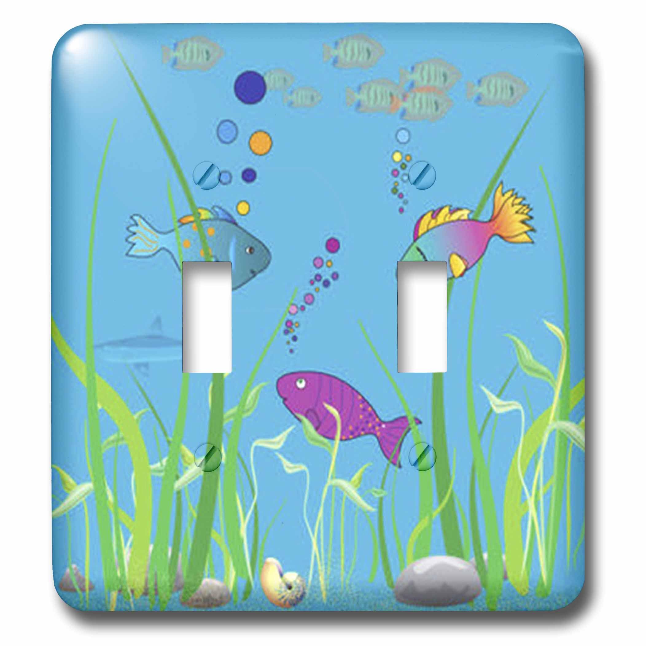 Interrupteur double à bascule 3dRose lsp_39009_2 motif poissons et coquillages